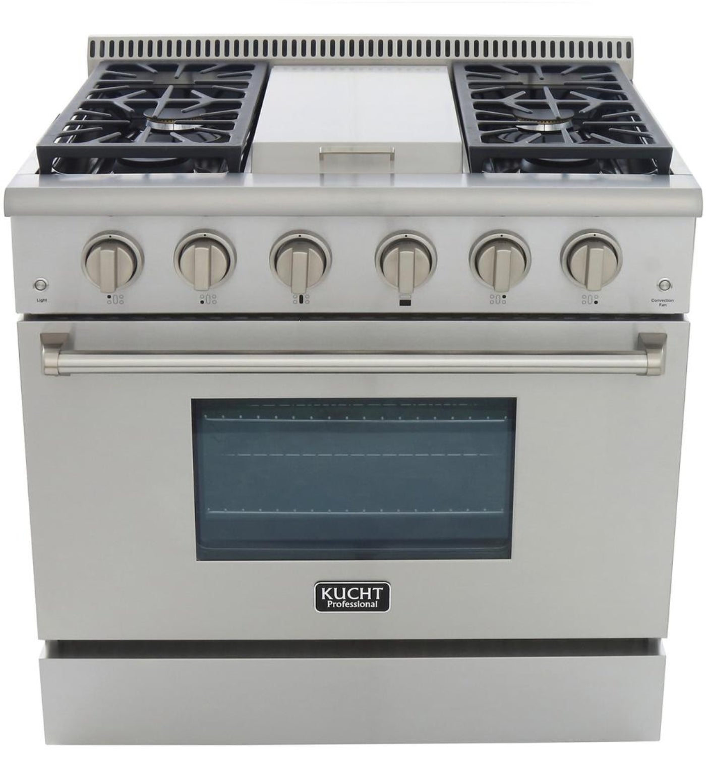 Kucht Professional 36 in. 5.2 cu ft. Natural Gas Range with Griddle and Silver Knobs -KRG3609U-S