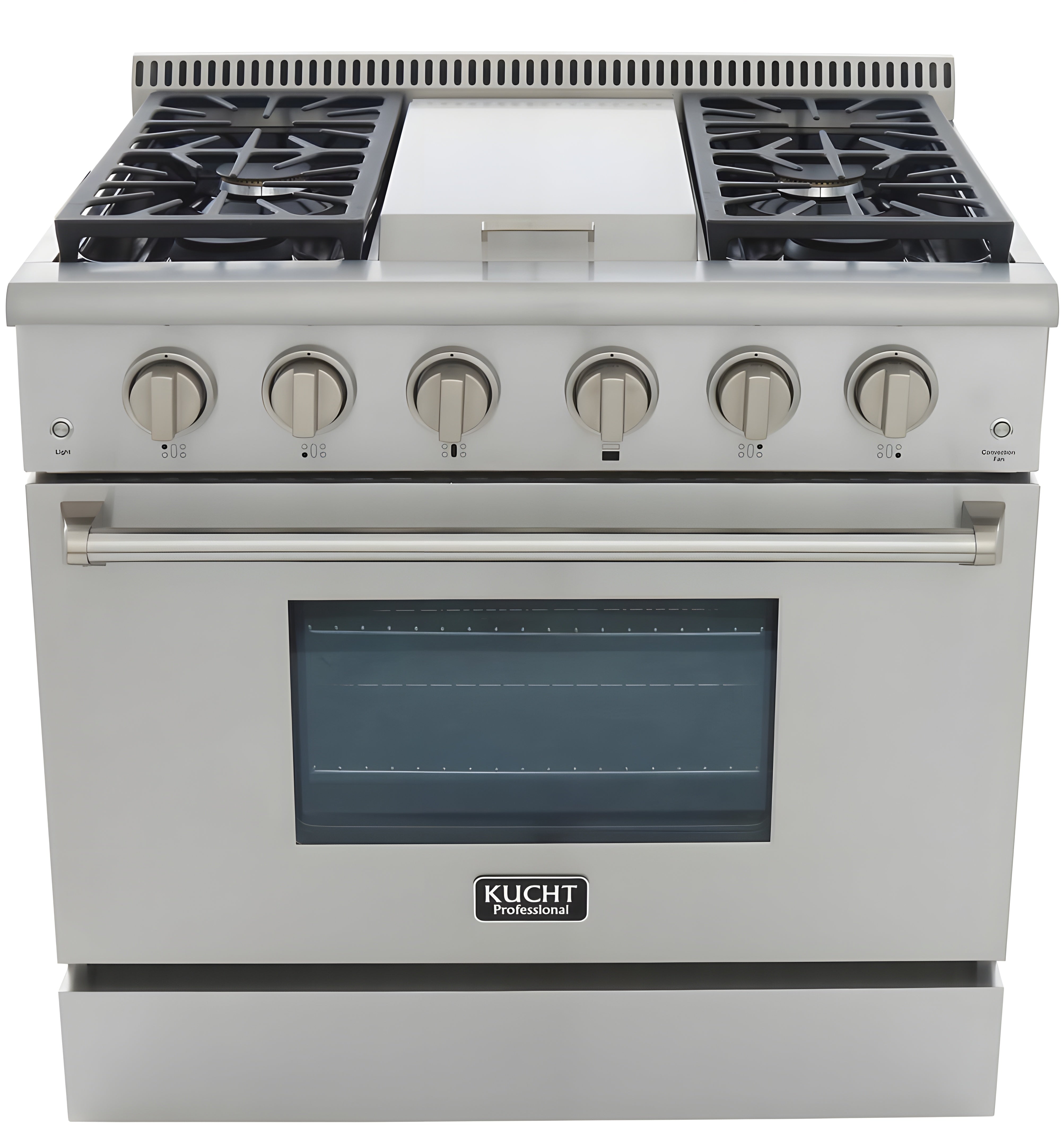 Kucht Professional 36 in. 5.2 cu ft. Natural Gas Range with Griddle and Silver Knobs - KRG3609U-S