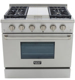 Kucht Professional 36 in. 5.2 cu ft. Natural Gas Range with Griddle and Silver Knobs -KRG3609U-S