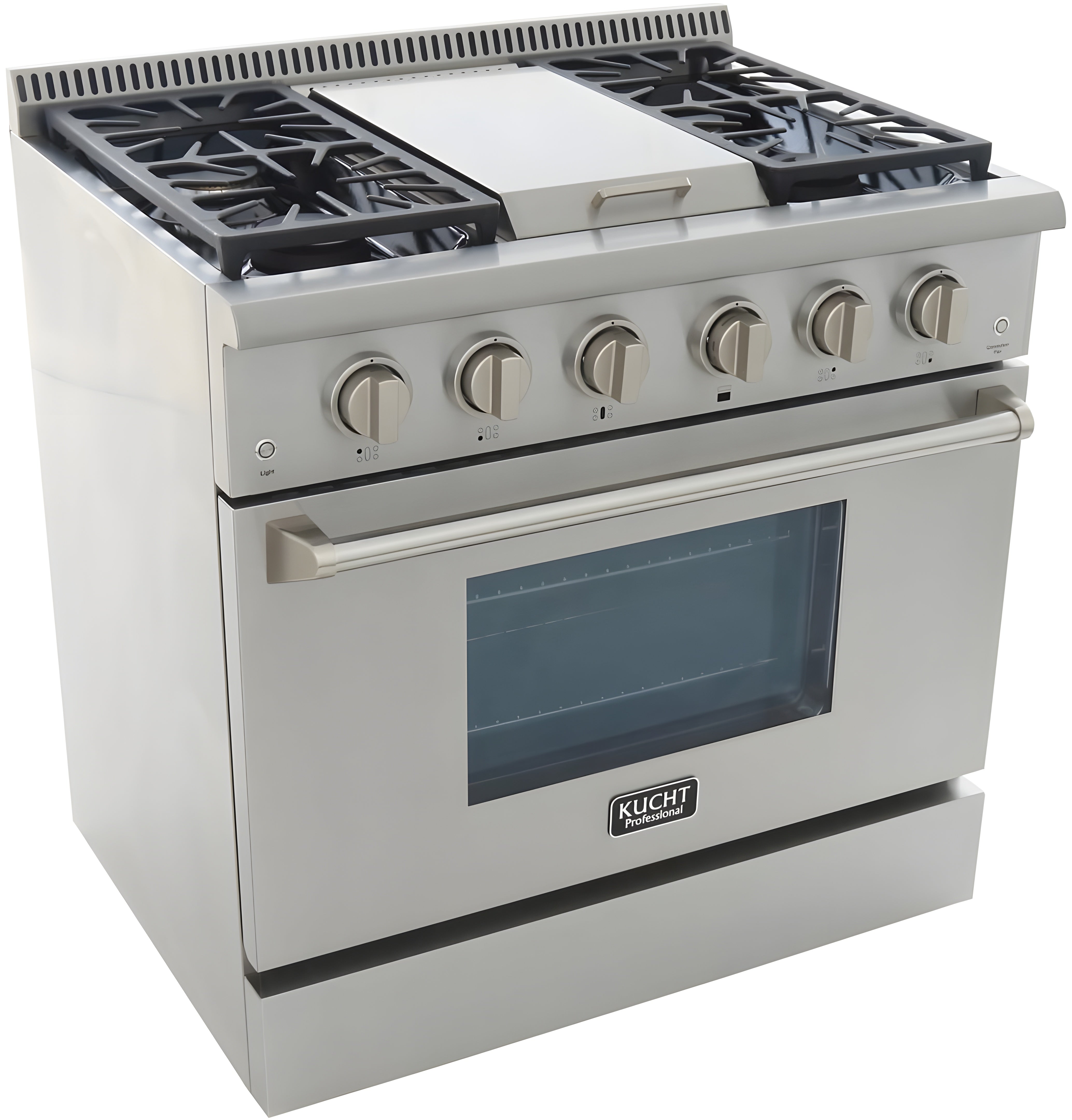 Kucht Professional 36 in. 5.2 cu ft. Natural Gas Range with Griddle and Silver Knobs - KRG3609U-S