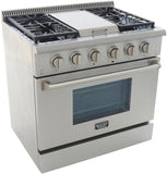 Kucht Professional 36 in. 5.2 cu ft. Natural Gas Range with Griddle and Silver Knobs -KRG3609U-S