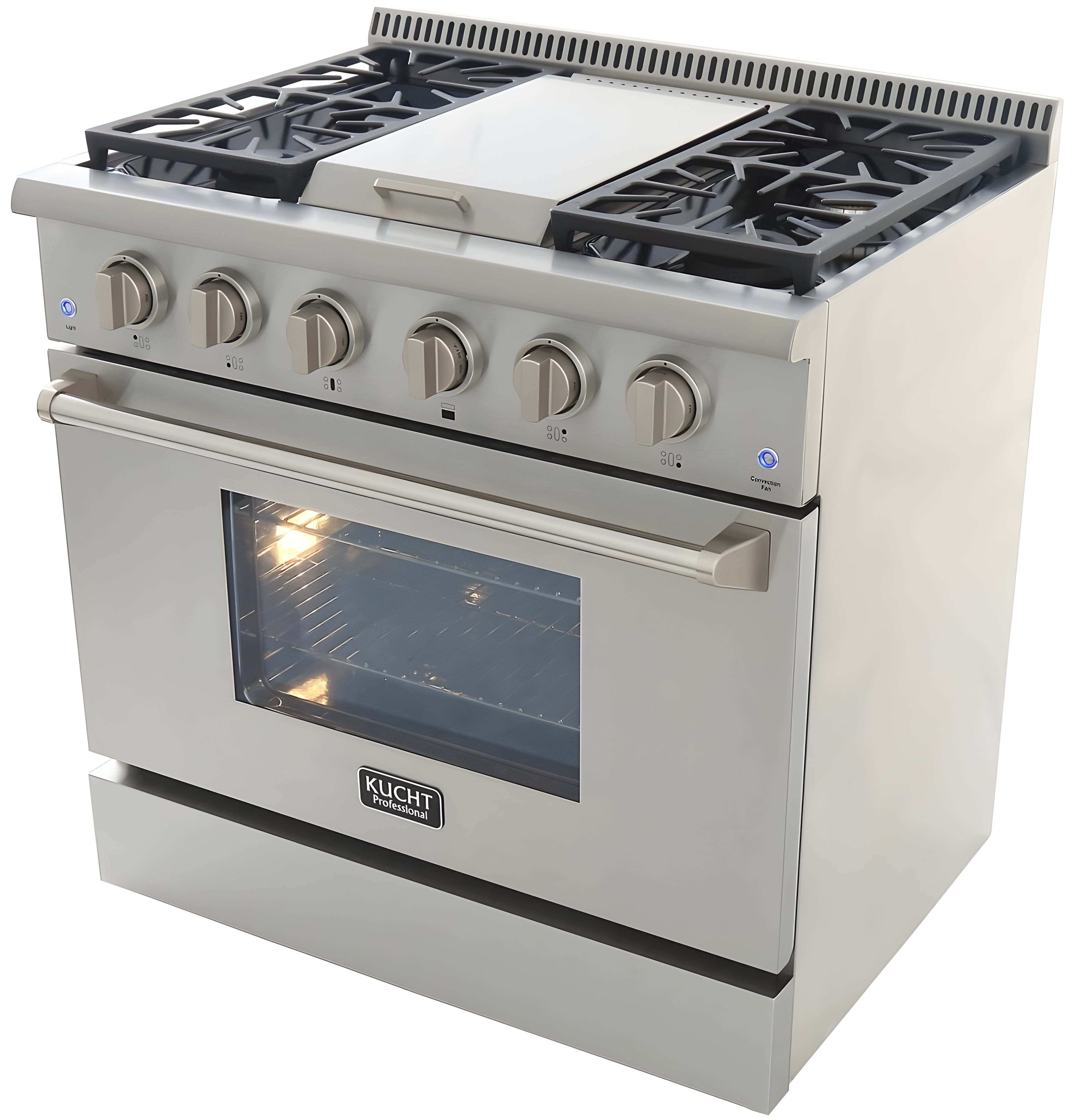 Kucht Professional 36 in. 5.2 cu ft. Propane Gas Range with Griddle and Silver Knobs - KRG3609U/LP-S