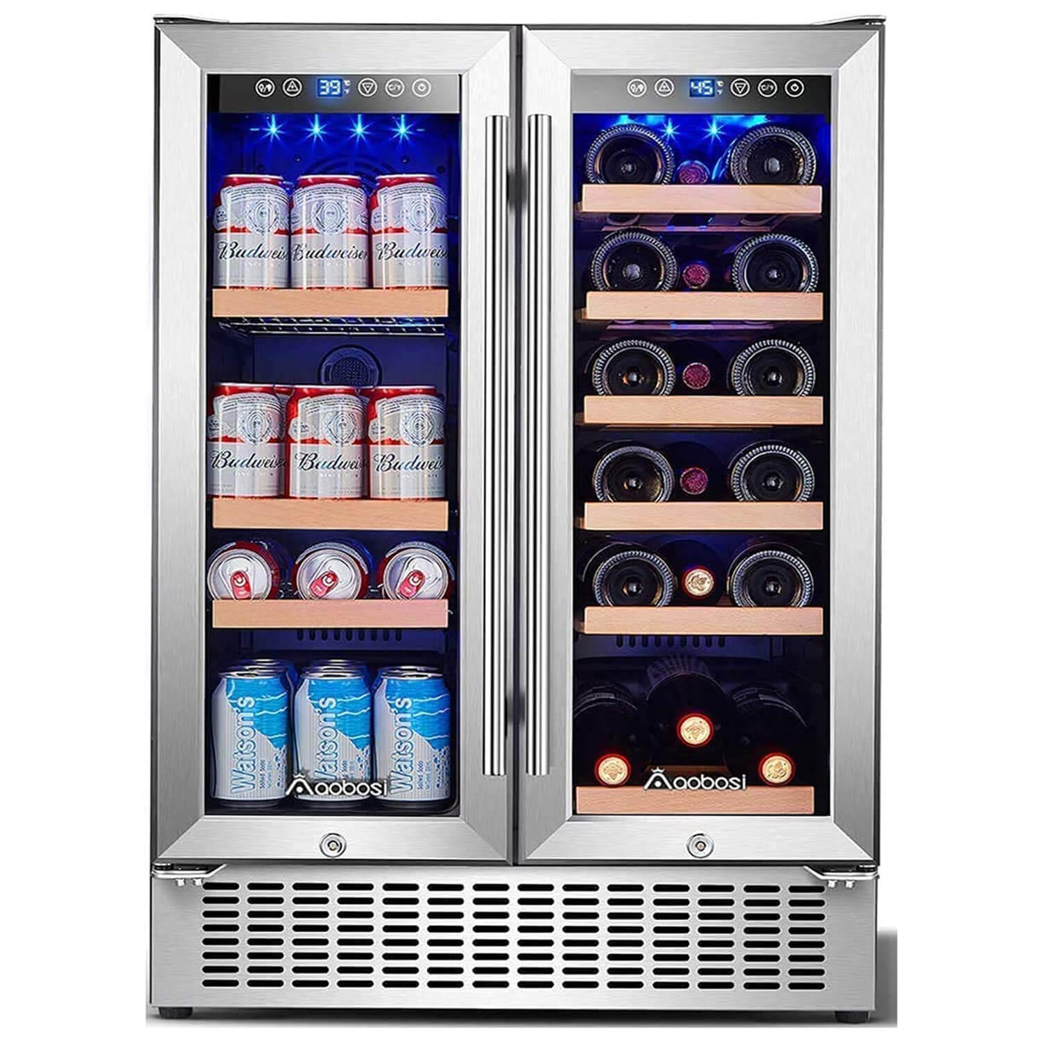 BODEGA Earth Day Sale-AAOBOSI 24 Inch Beverage and Wine Cooler Dual Zone 2-IN-1 Hold 18 Bottles and 57 Cans - YC120-2D