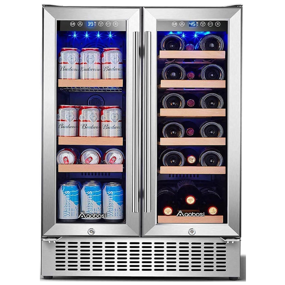 BODEGA Earth Day Sale-AAOBOSI 24 Inch Beverage and Wine Cooler Dual Zone 2-IN-1 Hold 18 Bottles and 57 Cans - YC120-2D