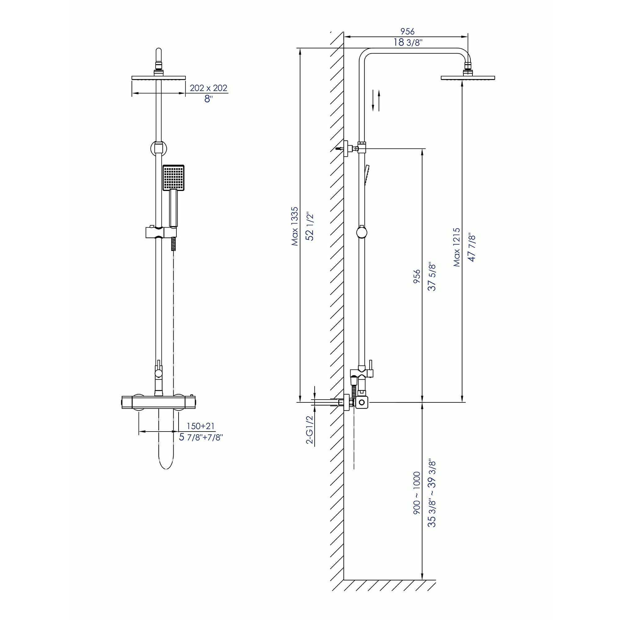 ALFI Square Brushed Nickel Style Thermostatic Exposed Shower Set AB2862-BN
