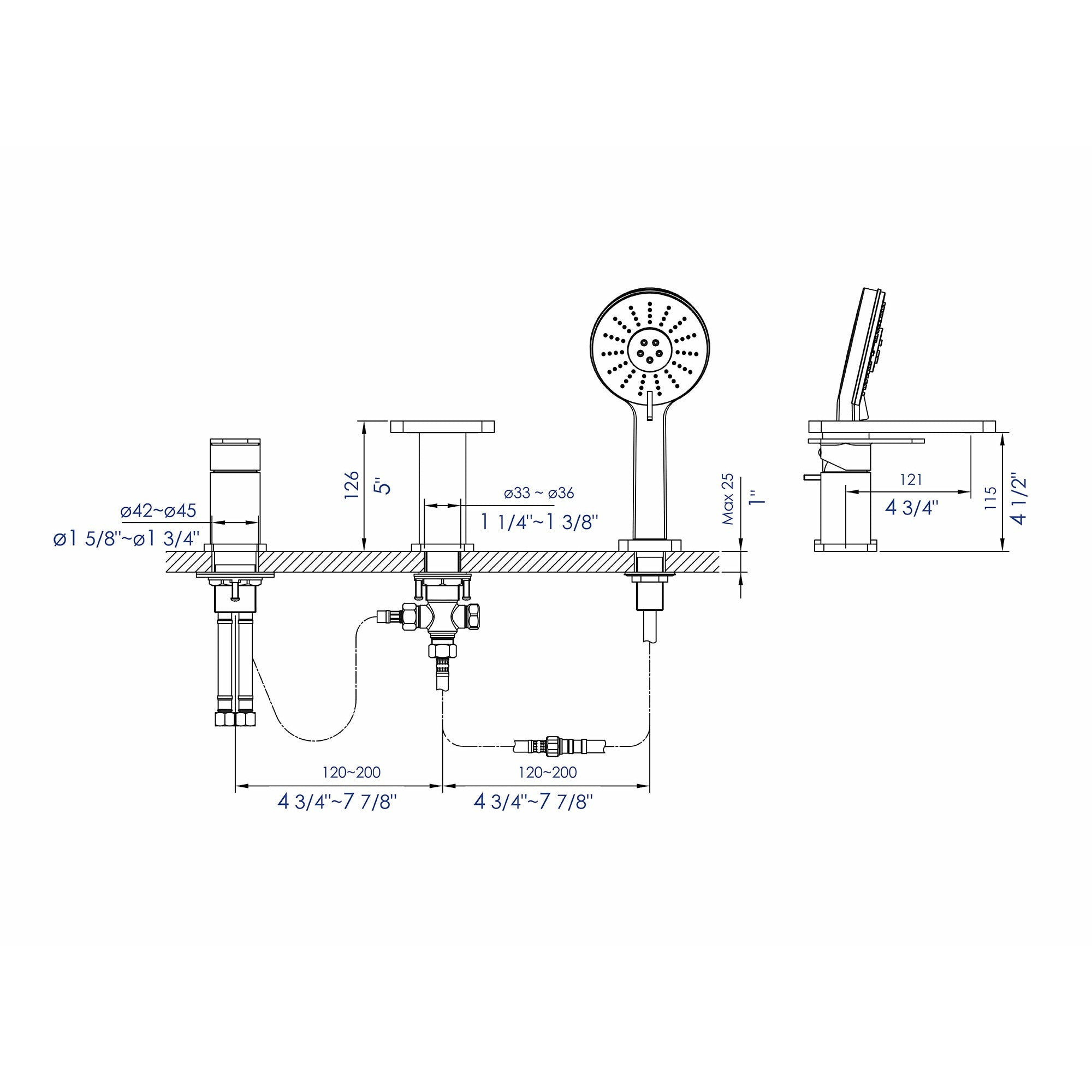 ALFI Deck Mounted Tub Filler with Hand Held Showerhead AB2879