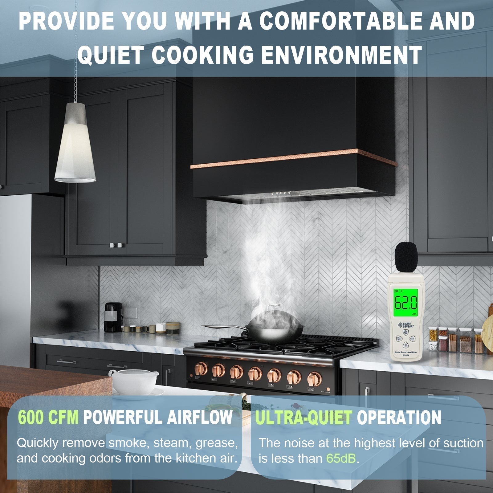 Akicon 30" Stainless Steel Range Hood, 600 CFM Wall Mount Vent Hood with Powerful Vent Motor, Modern Box Kitchen Hood with LED Lights, Charcoal Filter - AK-HS30HA-JBC-48