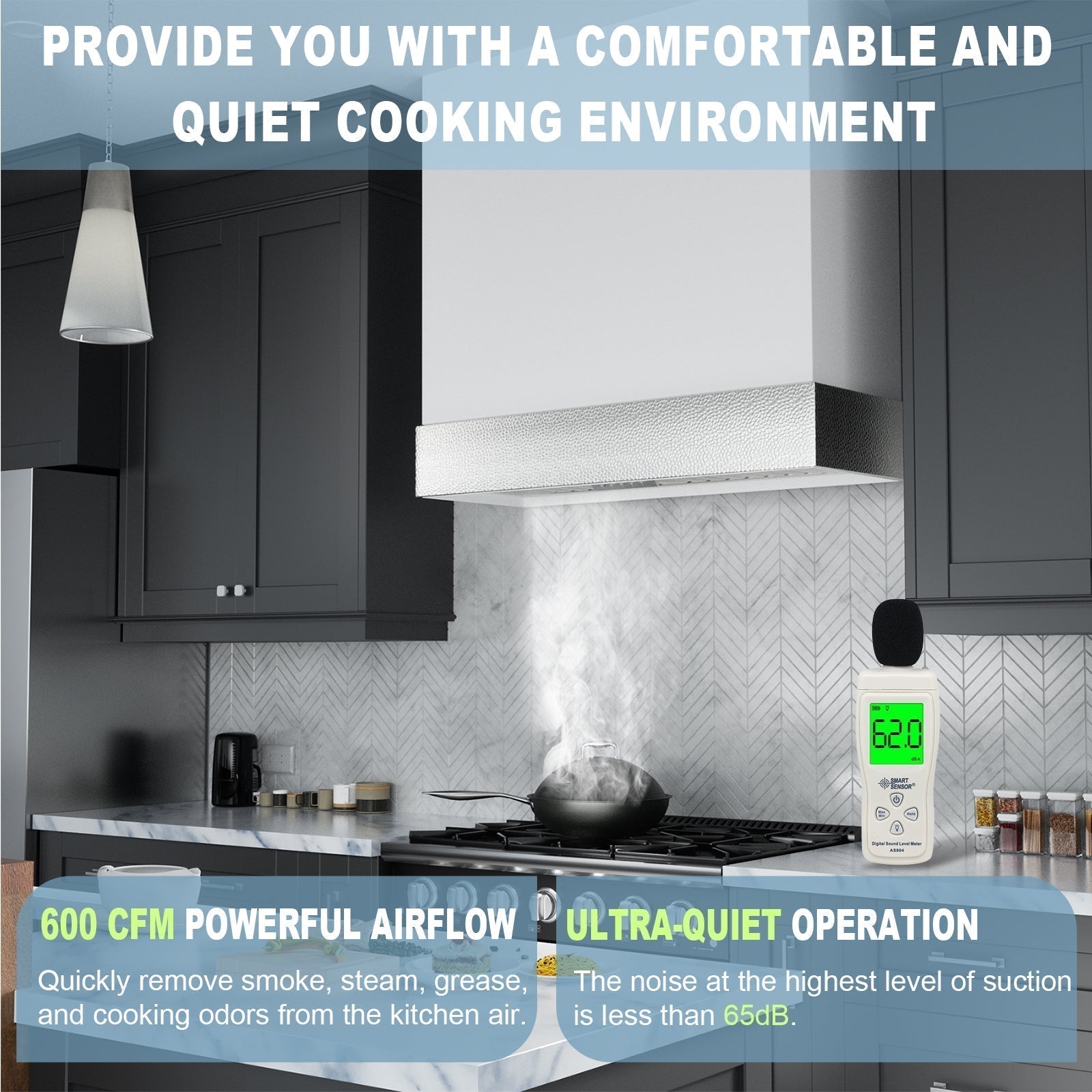 Akicon Stainless Steel Range Hood 30 inch & 3 Speed Fan with LED, Modern Box 600 CFM Hood with Powerful Motor, TAK-HS30HD-SWN-48