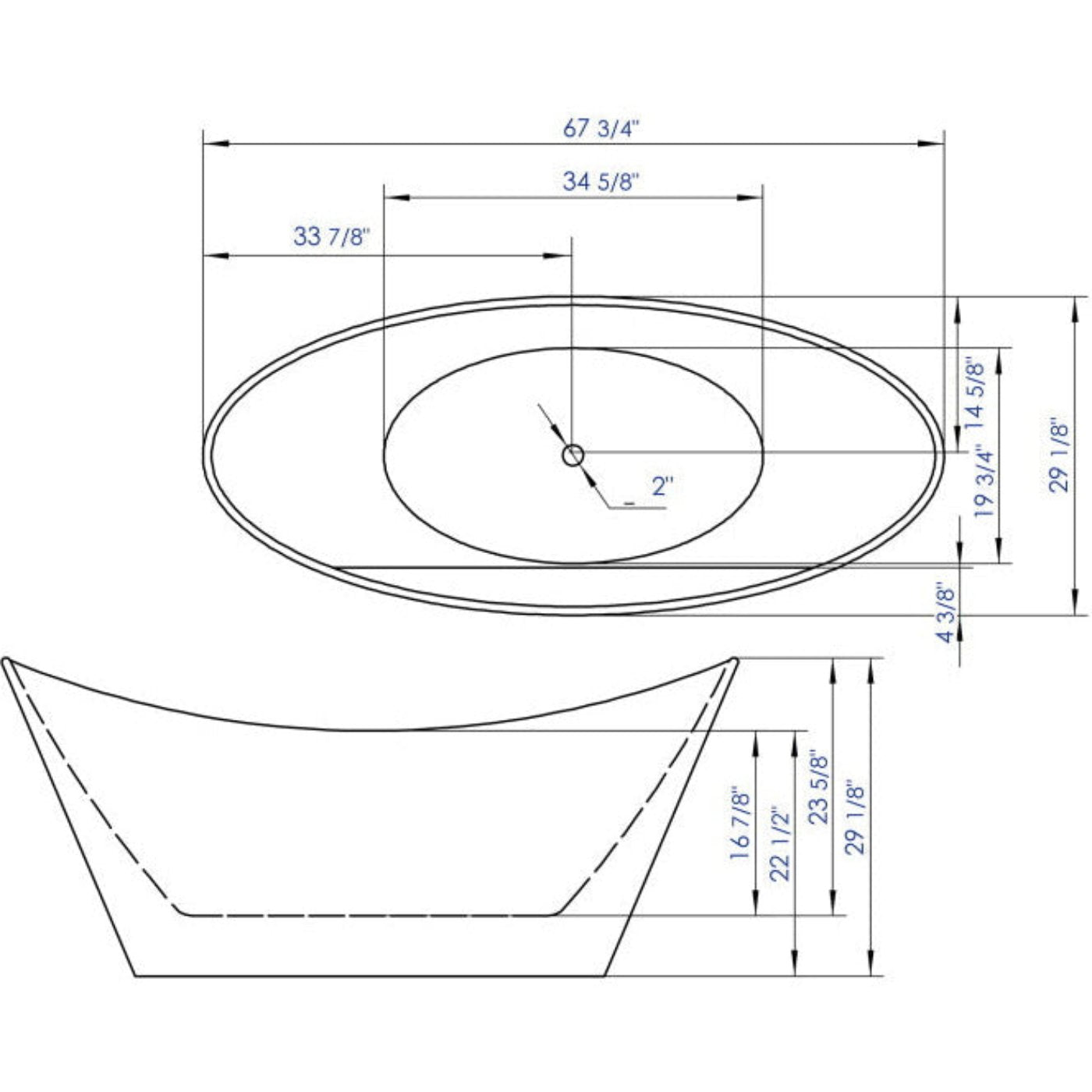ALFI 68" Oval White Acrylic Freestanding Slipper Soaking Bathtub - AB8803