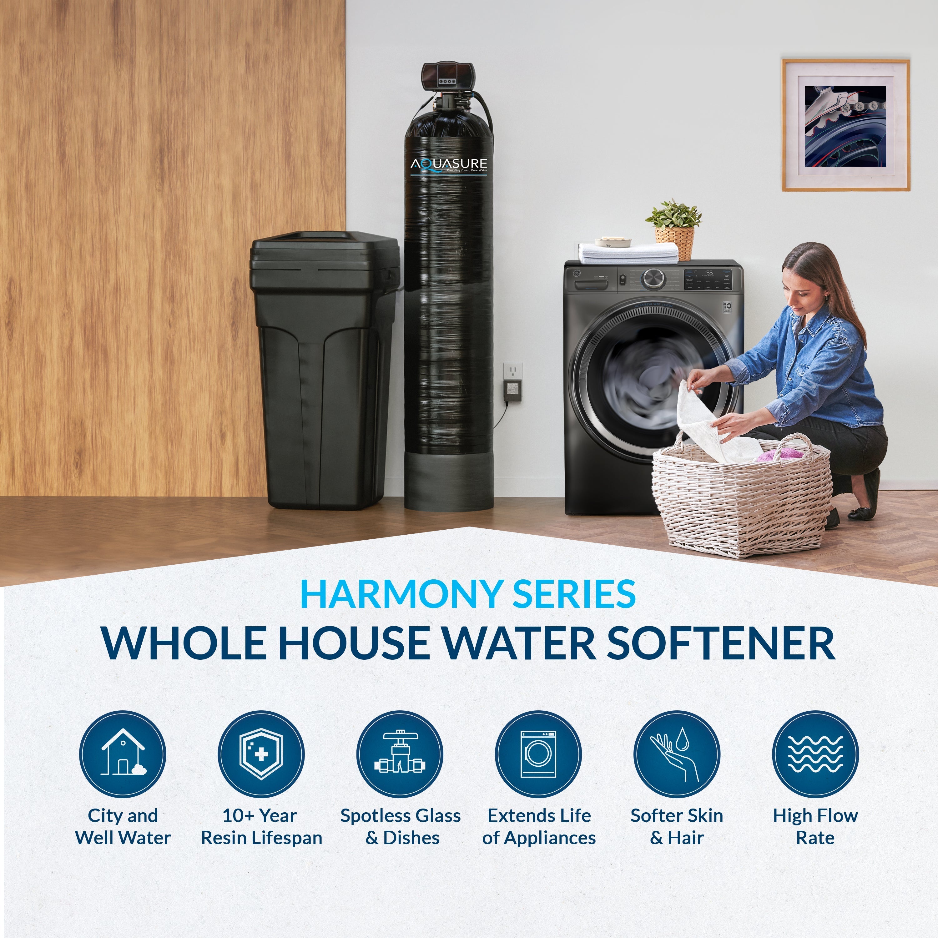 Aquasure Harmony Series | 64,000 Grains Water Softener w/ Fine Mesh Resin - AS-HS64FM