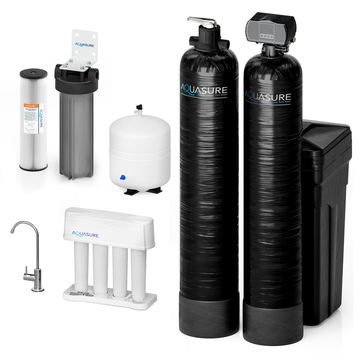 Aquasure Signature Elite | 1,000,000 Gallons Whole House Water Filter Treatment Bundle with 48,000 Grains Softener w/ Fine Mesh Resin, 75 GPD Reverse Osmosis System -AS-SE1000FM
