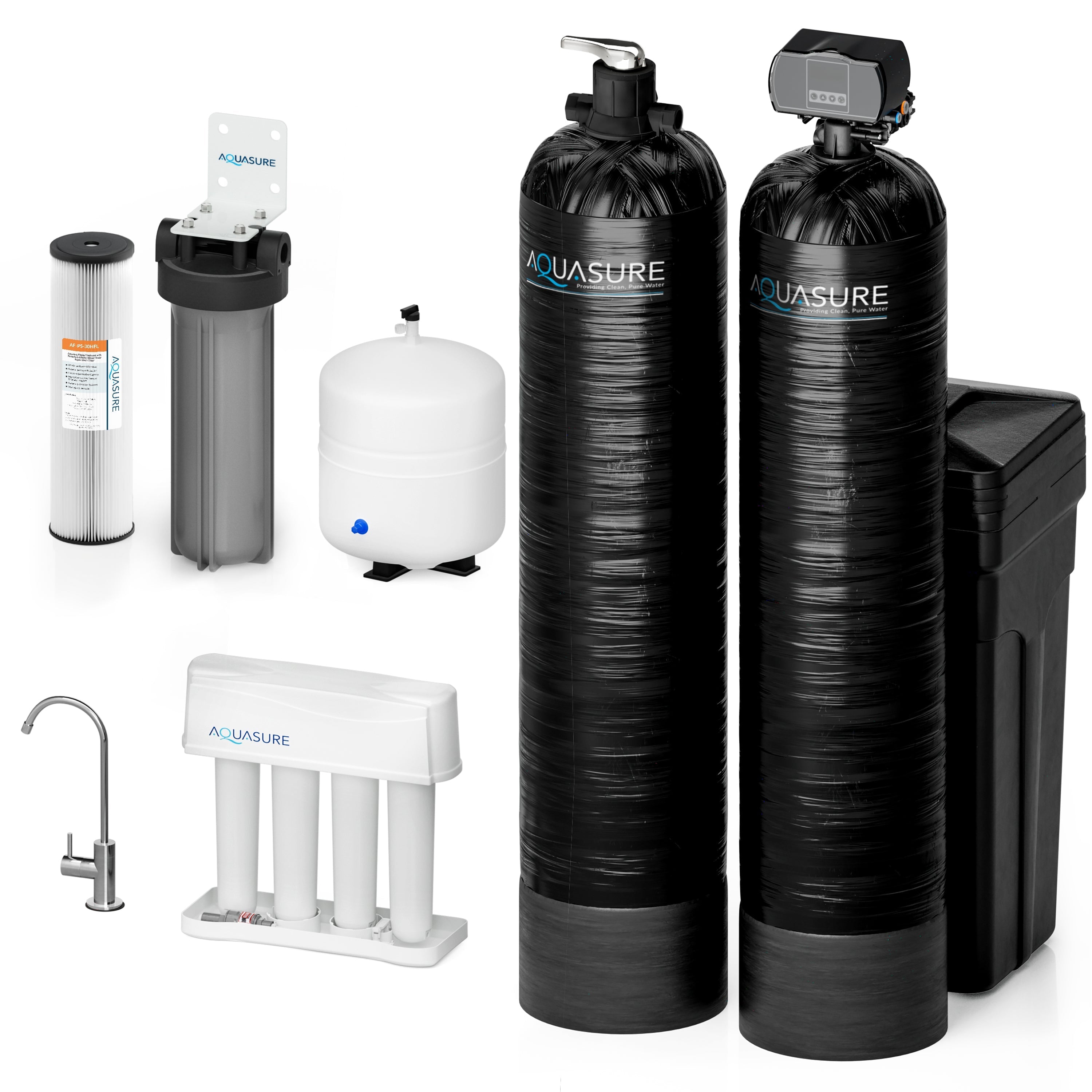 Aquasure Signature Elite | 1,500,000 Gallons Whole House Water Filter Treatment Bundle with 72,000 Grains Softener, 75 GPD Reverse Osmosis System - AS-SE2000A
