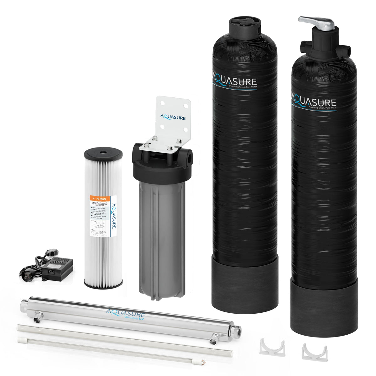 Aquasure Serene Lite Series | 800K Gallons Whole House Salt-Free Conditioning/Softening Descaler Bundle with Water Treatment System, Pleated Sediment Pre-Filter and 8 GPM UV De-Activator - AS-SF800CKU