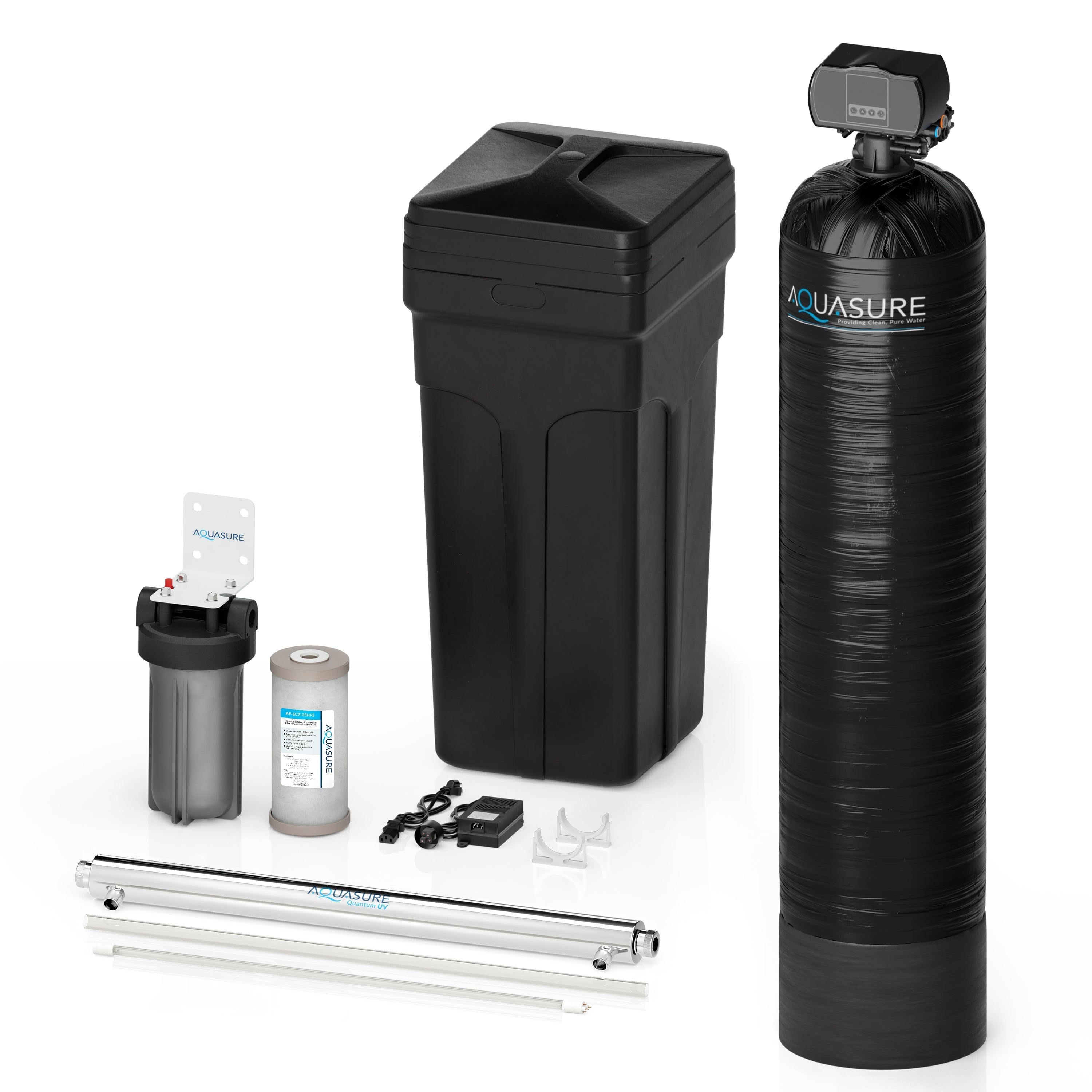 Aquasure Signature Series | 64,000 Grains Water Softener with 12 GPM Quantum UV De-Activator System and Triple Purpose Carbon Pre-Filter - AS-WSUV64D