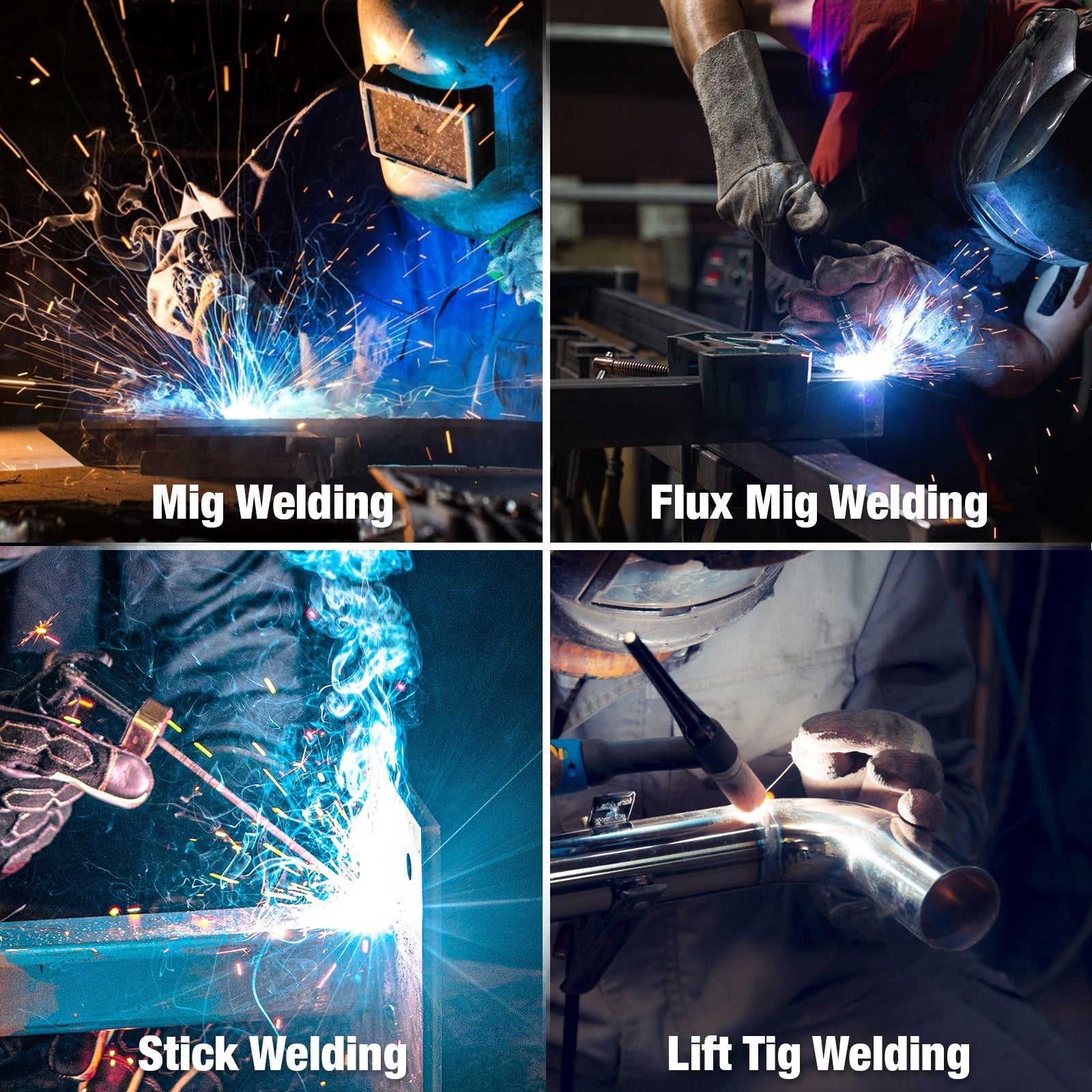 BILT HARD 250A MIG Welder, Gas MIG/Flux Core MIG/Lift TIG/Stick 4-in-1 Welding Machine, 110V/220V Multi-Process Welder w/LED Display, IGBT Inverter - WLD-1603