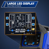 BILT HARD 250A MIG Welder, Gas MIG/Flux Core MIG/Lift TIG/Stick 4-in-1 Welding Machine, 110V/220V Multi-Process Welder w/LED Display, IGBT Inverter - WLD-1603