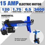 BILT HARD Log Splitter 6.5 Ton with Stand, Wood Electric Powered, Hydraulic Ram, Firewood Splitting Machine Black Stand Wood Splitter - TLA-0102