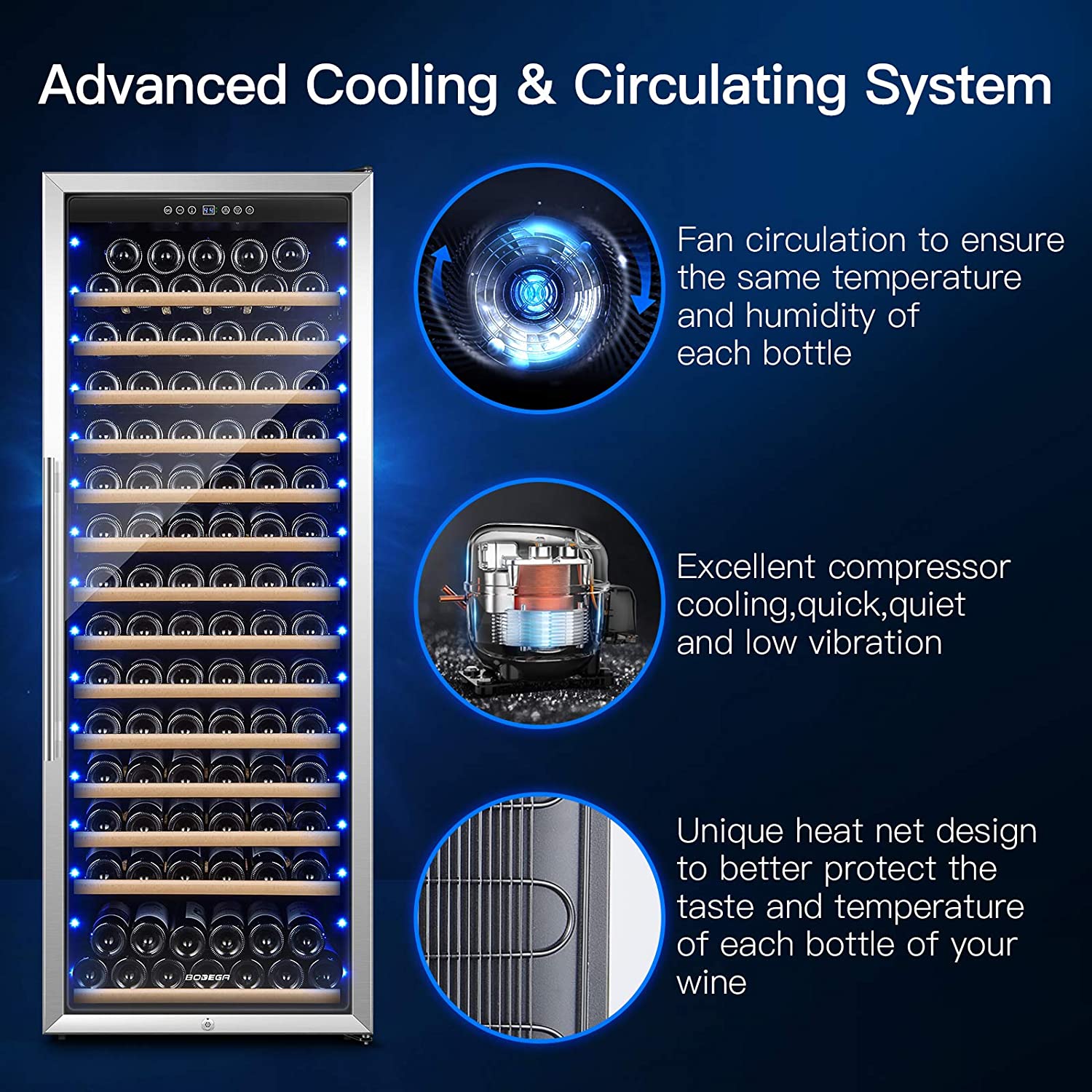 BODEGAcooler 24" Free Standing 154 Bottles Wine Cooler Single Zone - 408A