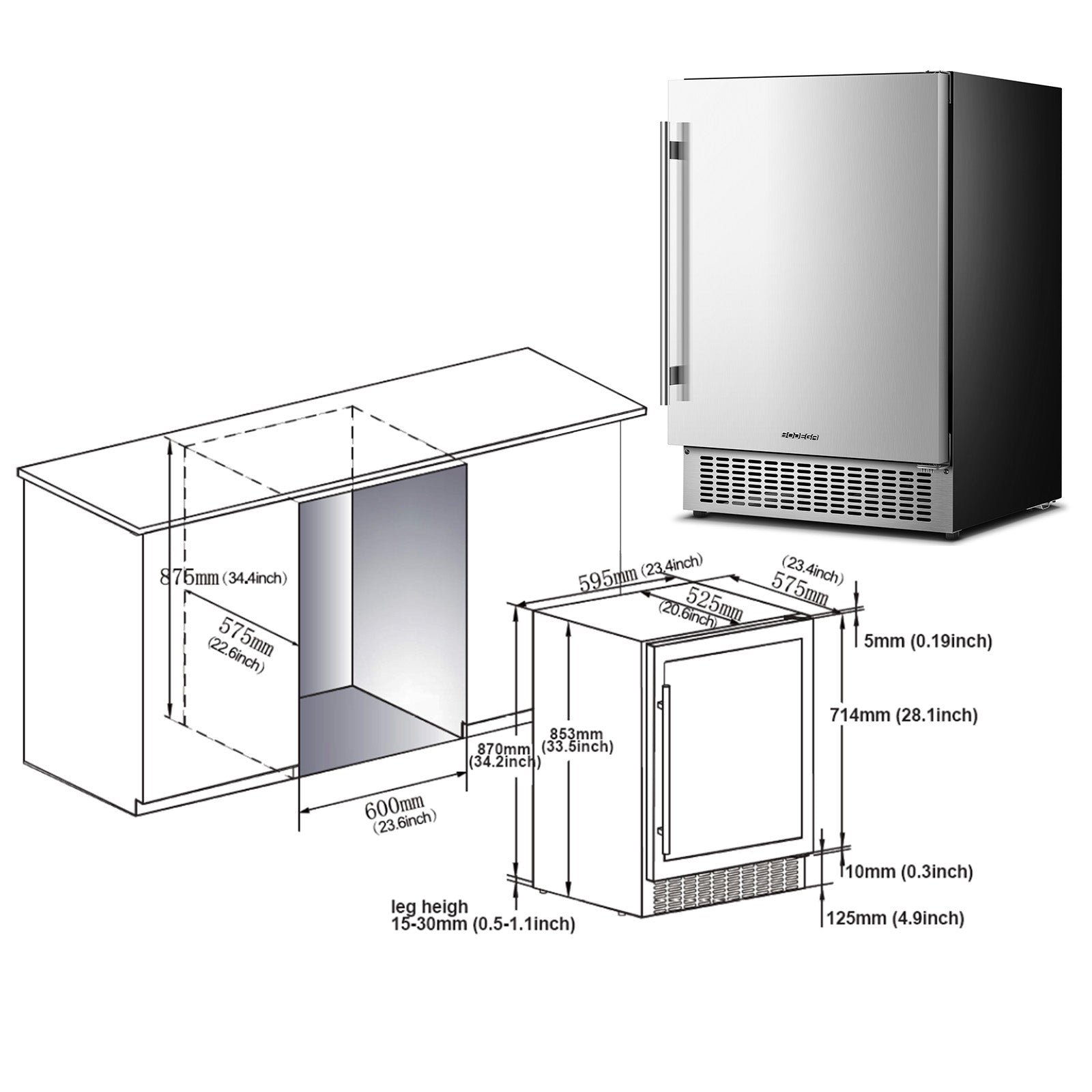 BODEGAcooler 24"  Beverage Fridge in Stainless Steel 180 Can Outdoor Fridge - YC-150A-US