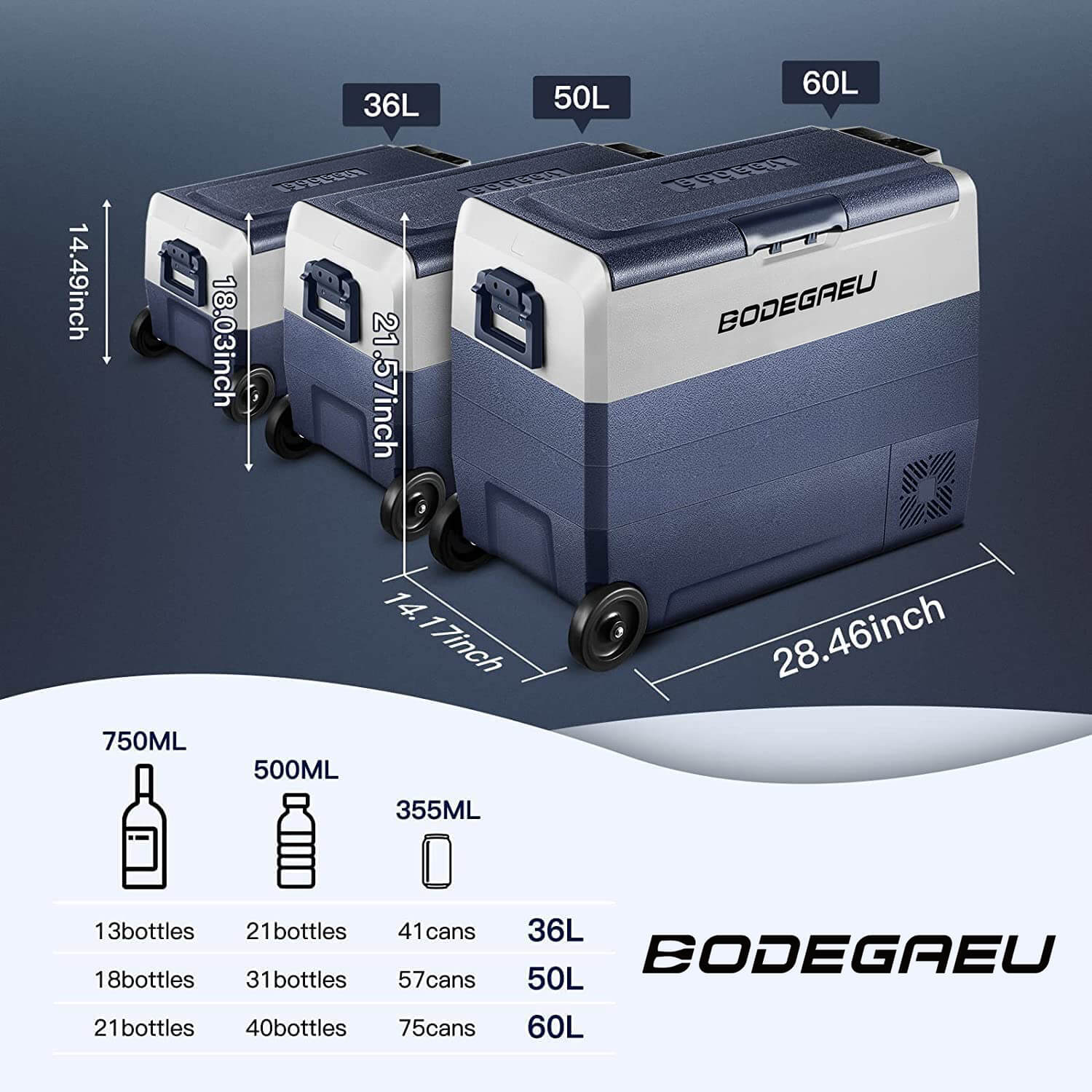 BODEGAEU  12V Portable Car Fridge 38qt/36L Dual Zone T36 - CE-T36-WIFI
