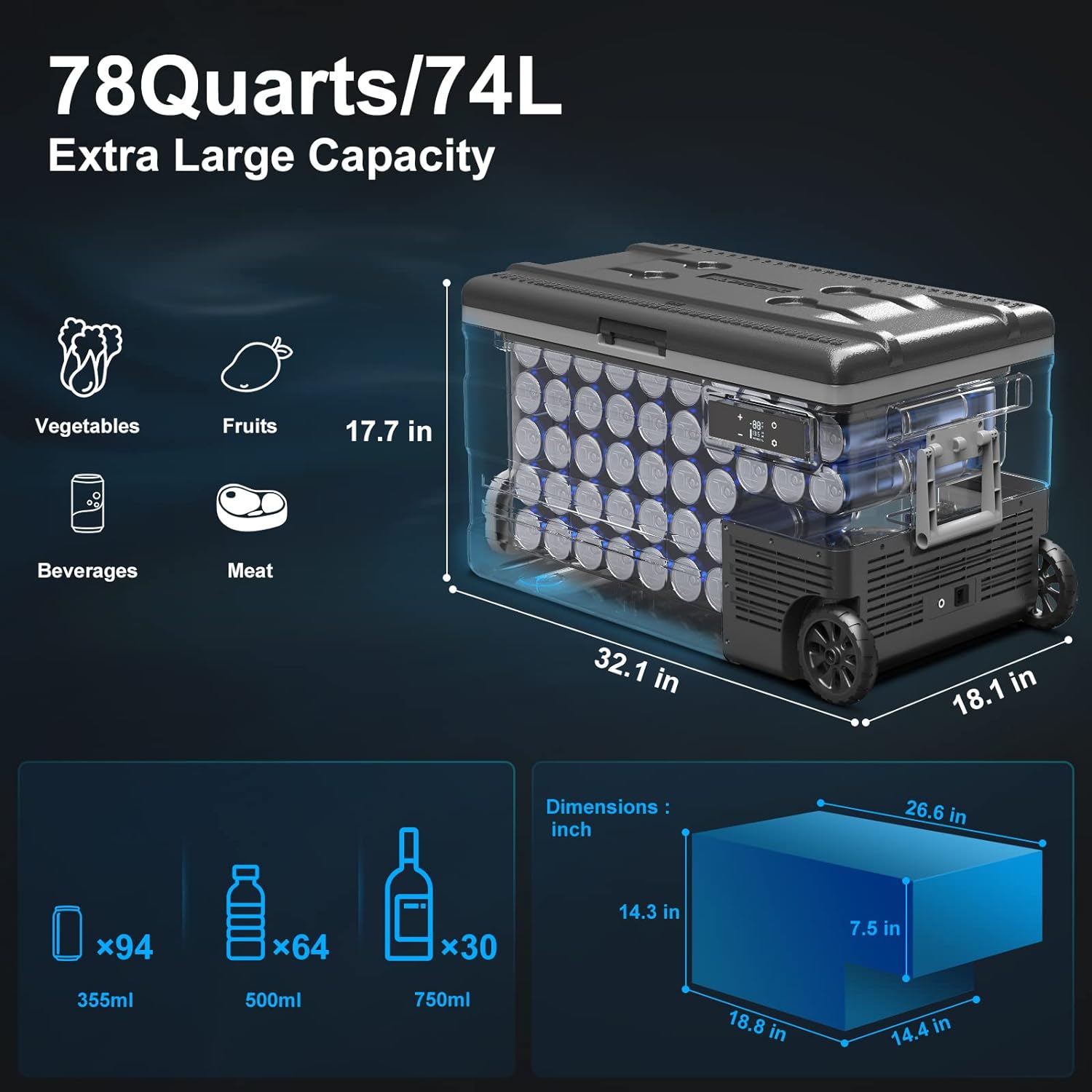 BODEGAcooler 48/58/68/78Qt Single Zone Portable Freezer - U75-WIFI
