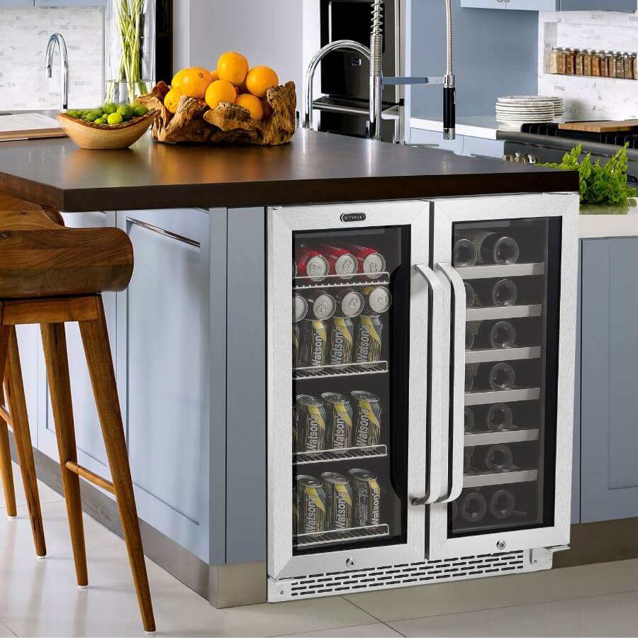Whynter 30" Built-In French Door Dual Zone 33 Bottle Wine Refrigerator 88 Can Beverage Center BWB-3388FDS
