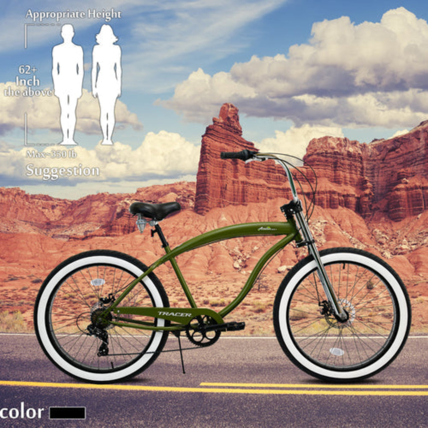 Tracer 29" Avalon GT Fat Tire Stretch Beach Cruiser Bike - MB-AVALON GT29-MBK/PLS