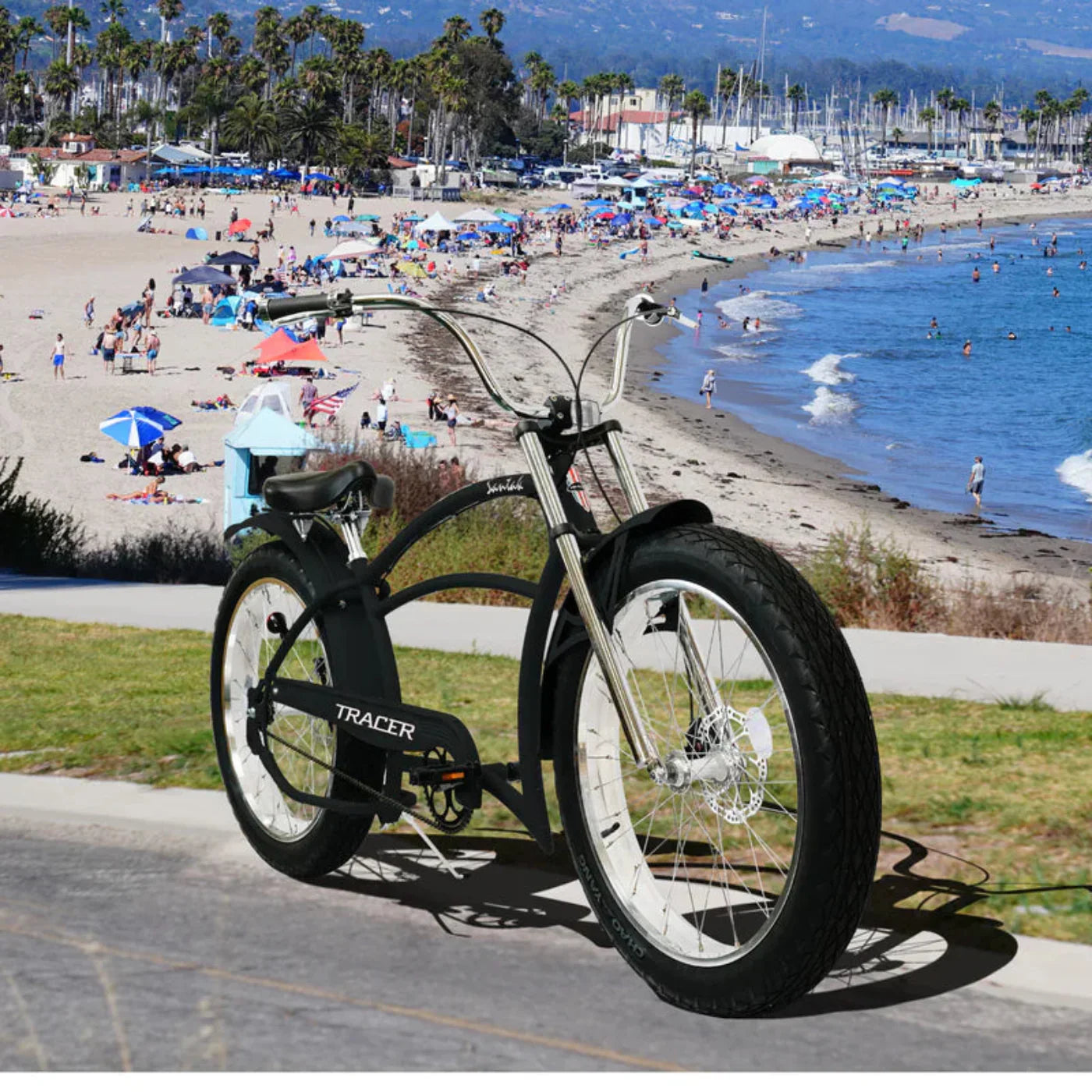 Tracer 26" Santak GT Chopper Stretch Cruiser 1-Speed Fat Tire Bike - MB-SANTAK-BL