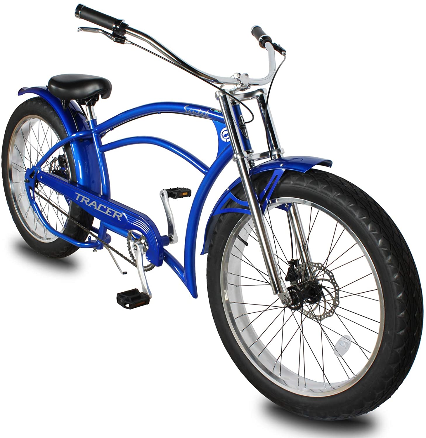 Tracer 26" Santak GT Chopper Stretch Cruiser 1-Speed Fat Tire Bike - MB-SANTAK-BL