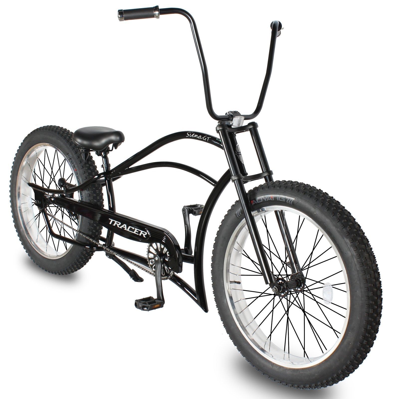 Tracer 26" Siena GT Chopper Stretch Cruiser Fat Tire Oversized Frame Bike - MB-SIENA GT-BK/PLS