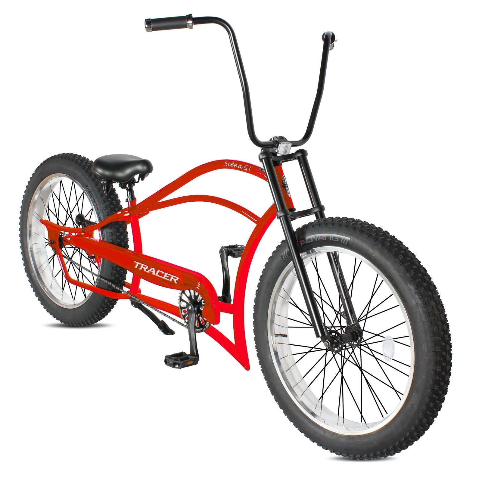 Tracer 26" Siena GT Chopper Stretch Cruiser Fat Tire Oversized Frame Bike - MB-SIENA GT-BK/PLS