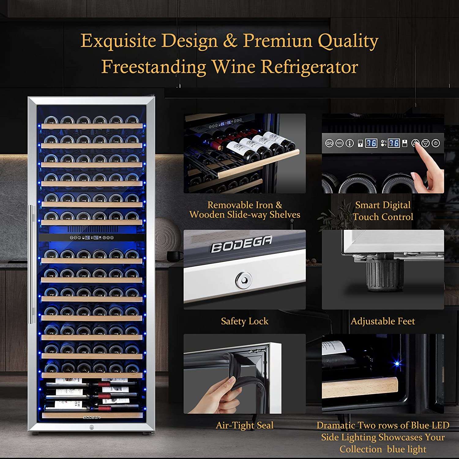 BODEGAcooler 24" Large Capacity 154 Bottles Wine Cooler Dual Zone - YC-408C