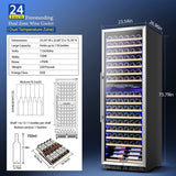 AAOBOSI 24" Free Standing 176 Bottles Wine Cooler in Stainless Steel with Wood Shelves - YC-510B