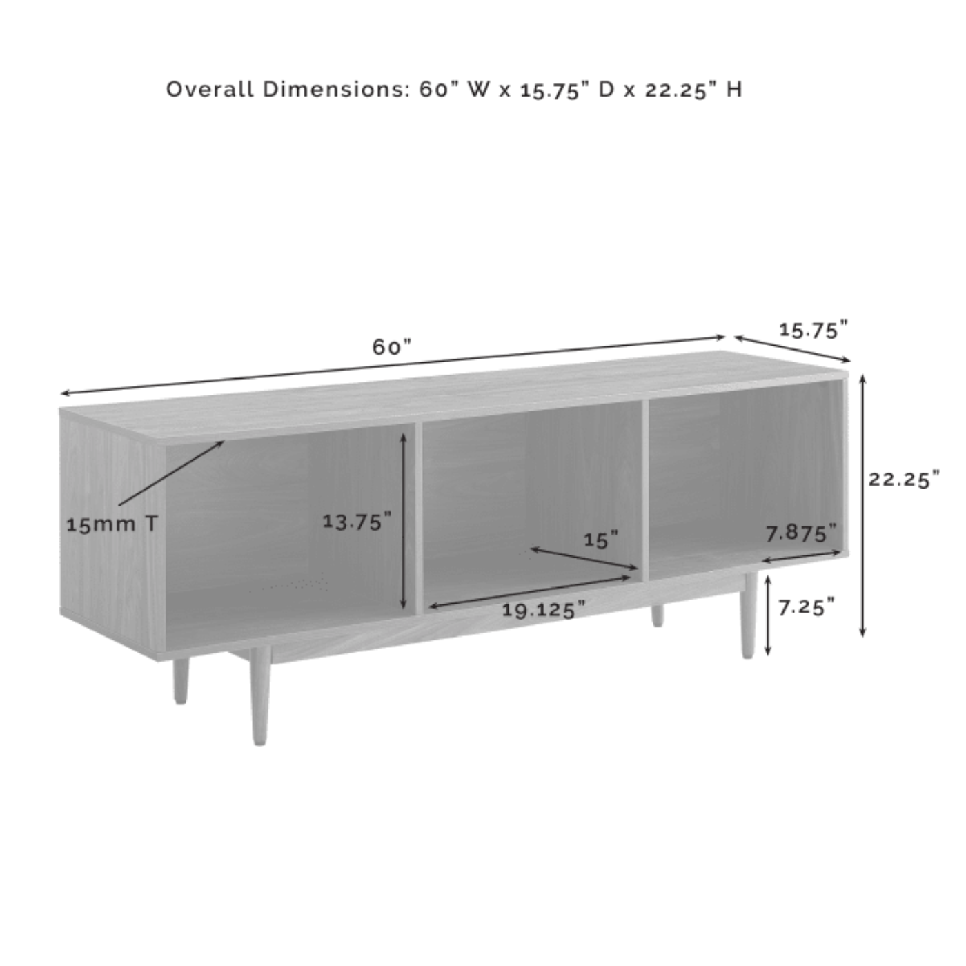 Crosley Liam 60 Inch Large Record Storage Console Cabinet - CF1115
