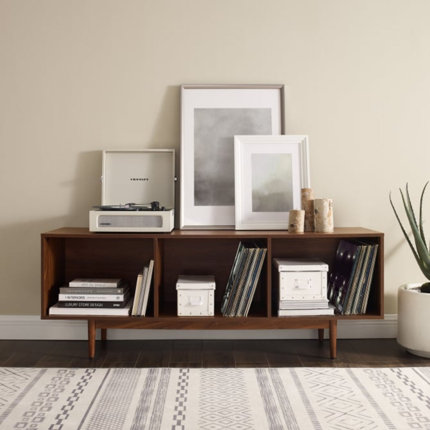 Crosley Liam 60 Inch Large Record Storage Console Cabinet - CF1115