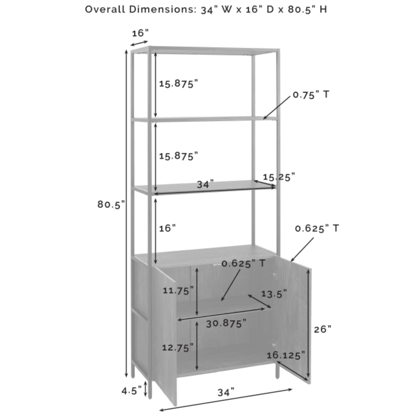 Crosley Jacobsen 34 Inch Large Etagere Brown-Ash - CF1317-BR