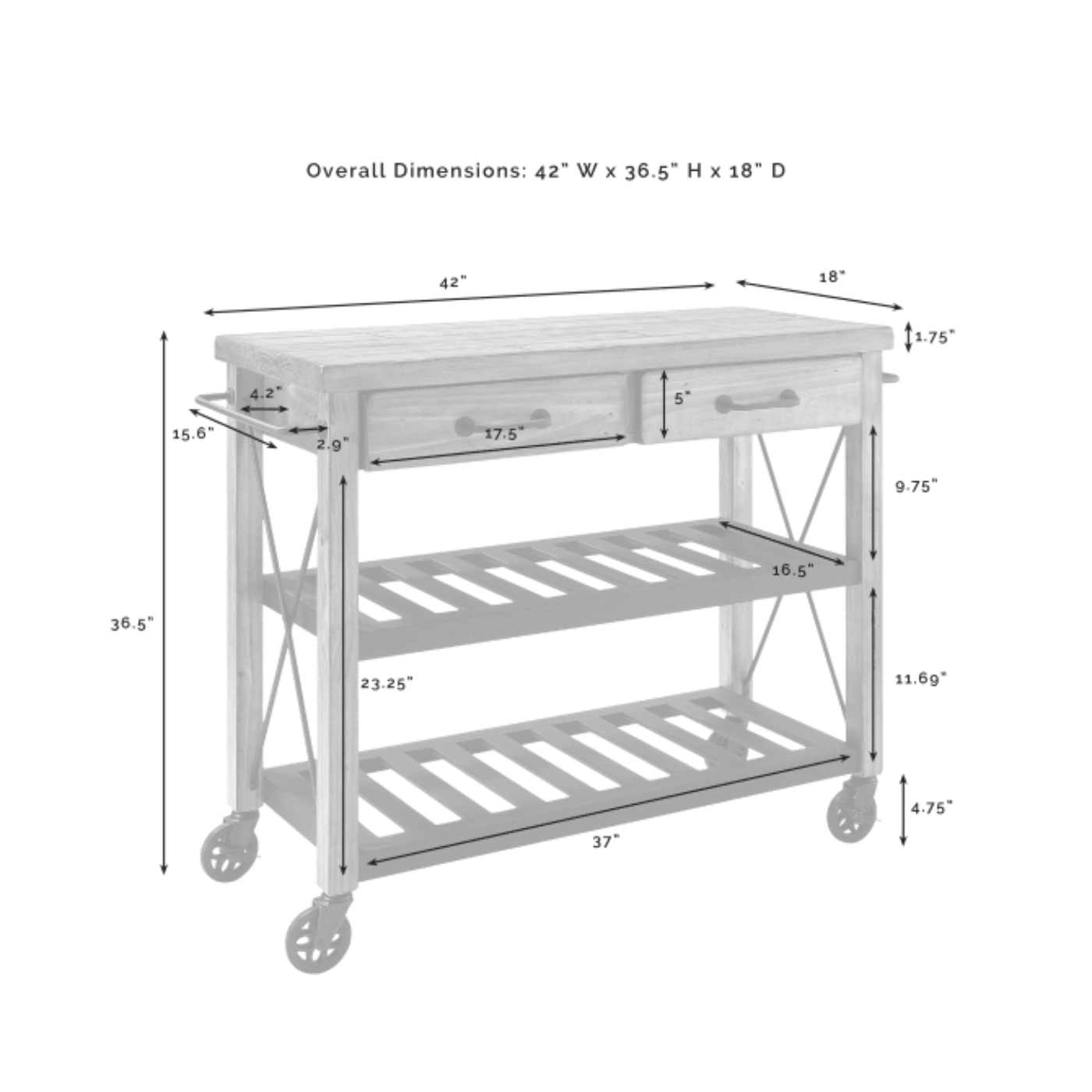 Crosley Roots 42 Inch Kitchen Cart - CF3008-NA
