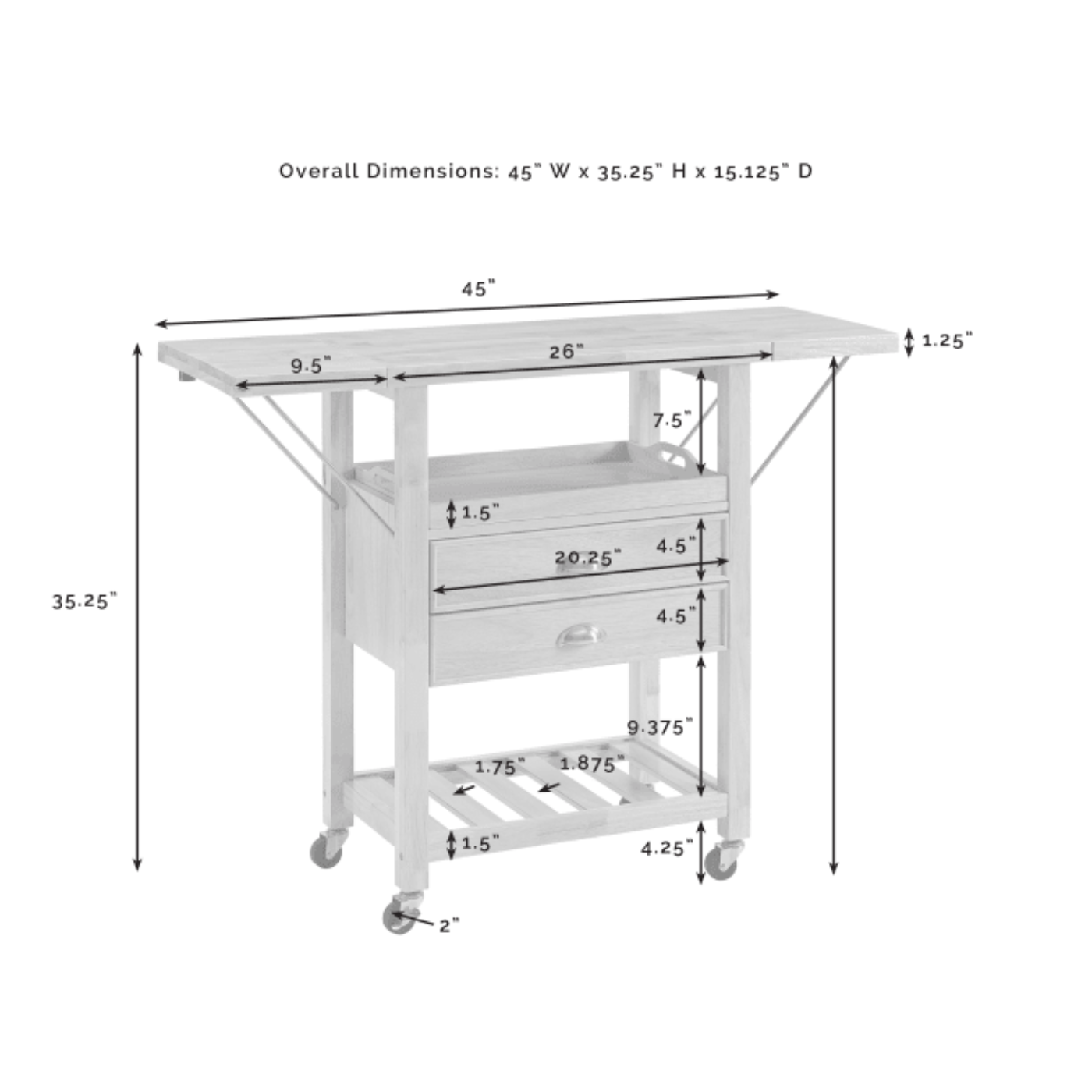 Crosley Bristol 45 Inch Double Drop Leaf Kitchen Cart - CF3023