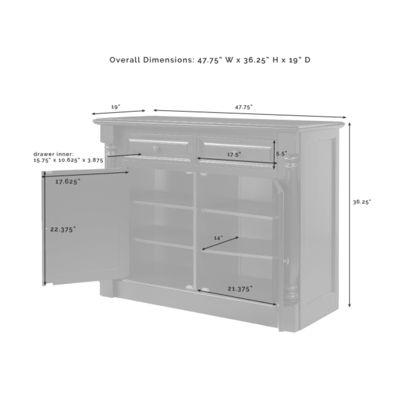 Crosley Shelby Sideboard Distressed-White - CF4206-WH