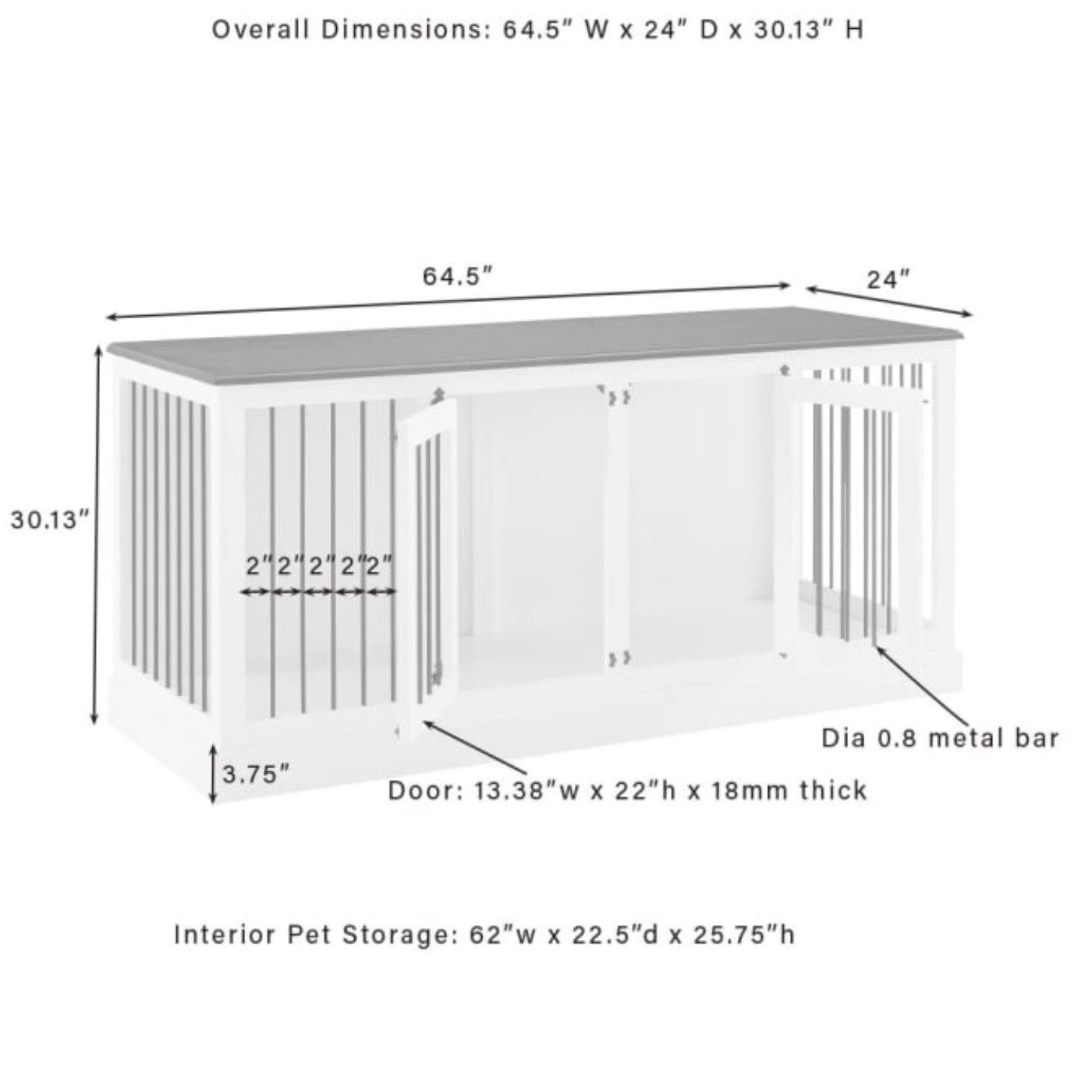 Crosley Winslow Medium Credenza Pet Crate - CF4501-WH