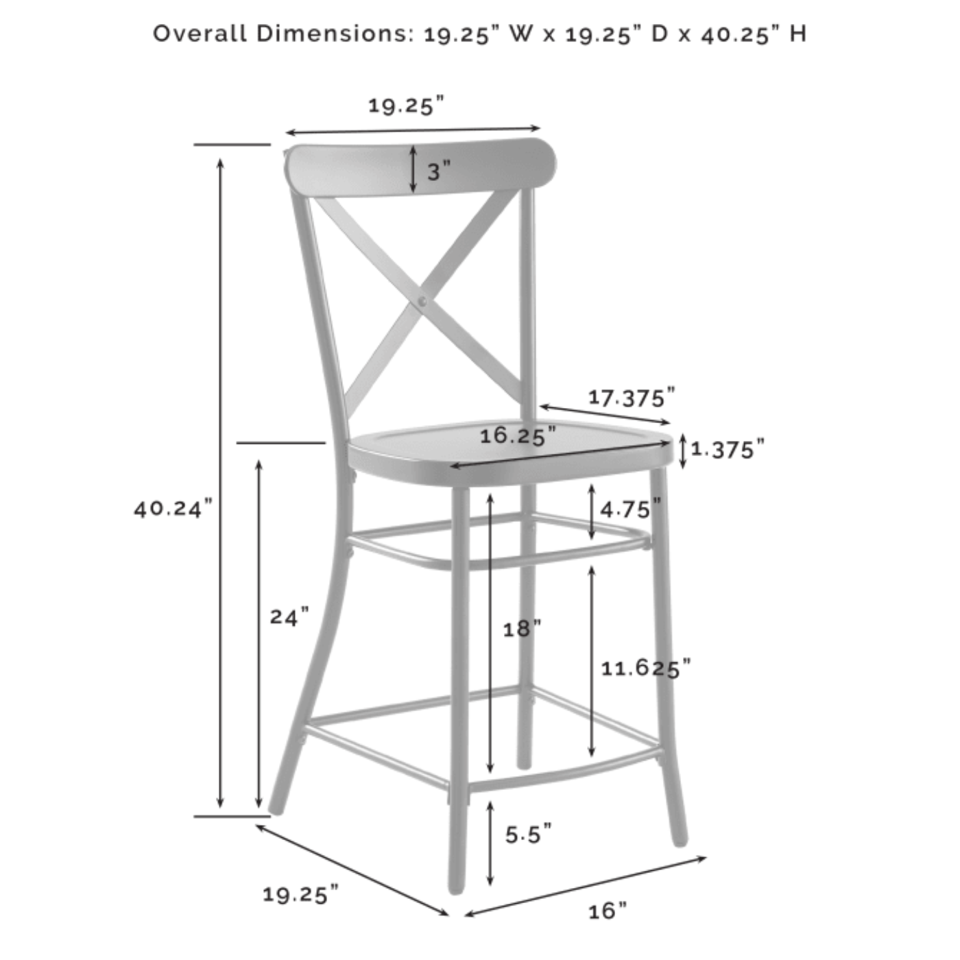 Crosley Camille 19.25 Inch 2pc Counter Stool Set Matte-Black - CF500624-MB
