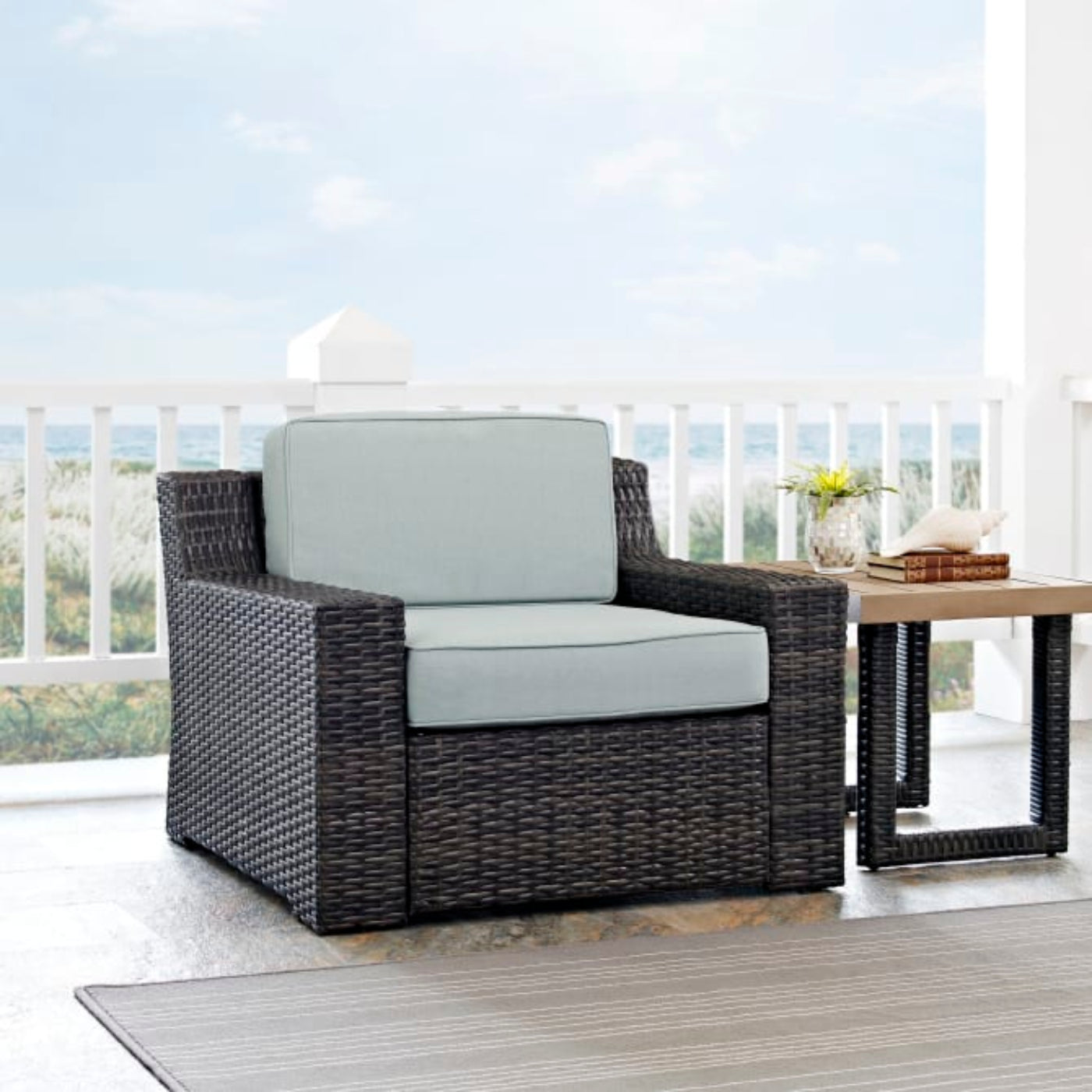 Crosley Beaufort 37 Inch Outdoor Wicker Armchair Mist - CO7155-BR