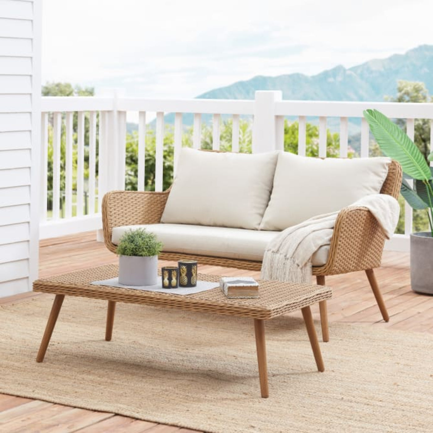 Crosley Landon 2pc Outdoor Wicker Conversation Set Oatmeal - CO7186-LB