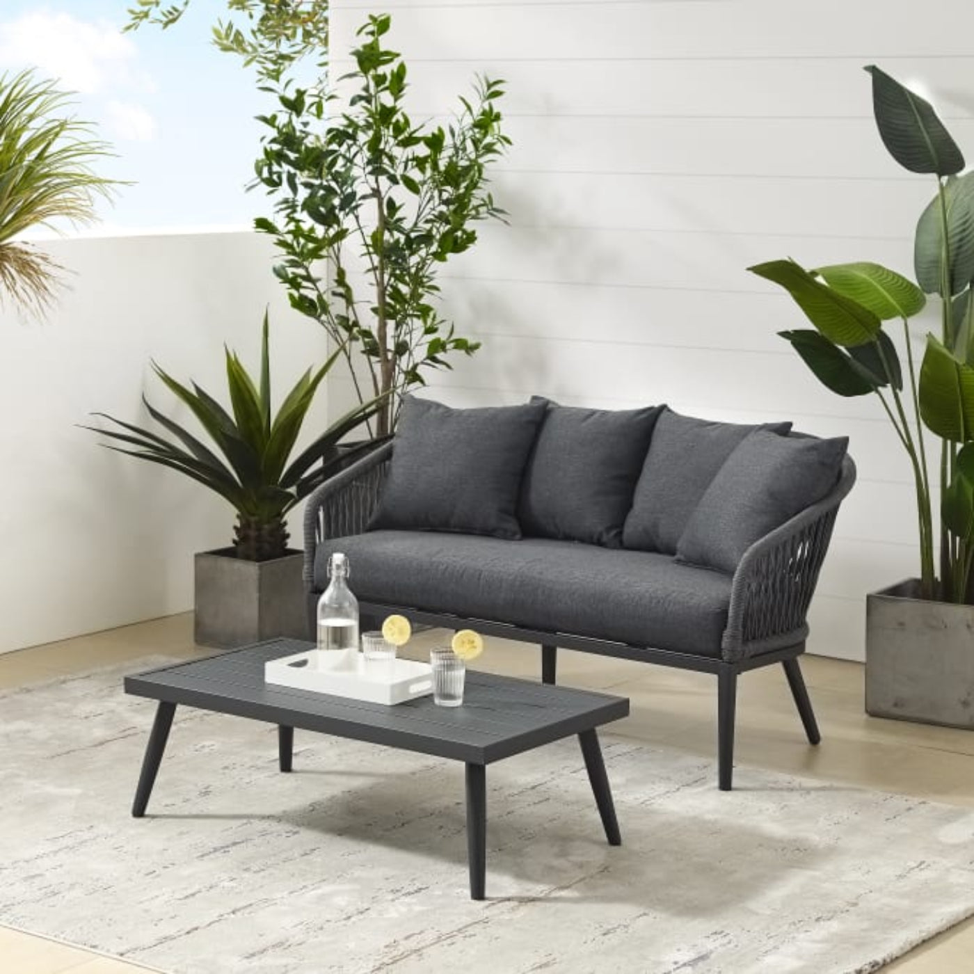 Crosley Dover 2pc Outdoor Rope Conversation Set Charcoal and Matte Black - CO7330MB-CL