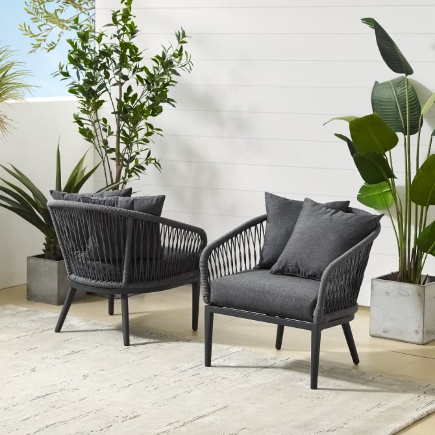 Crosley Dover 2pc Indoor/Outdoor Rope Armchair Set Charcoal and Matte Black - CO7331MB-CL