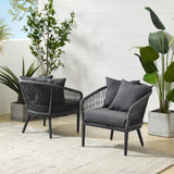 Crosley Dover 2pc Indoor/Outdoor Rope Armchair Set Charcoal and Matte Black - CO7331MB-CL