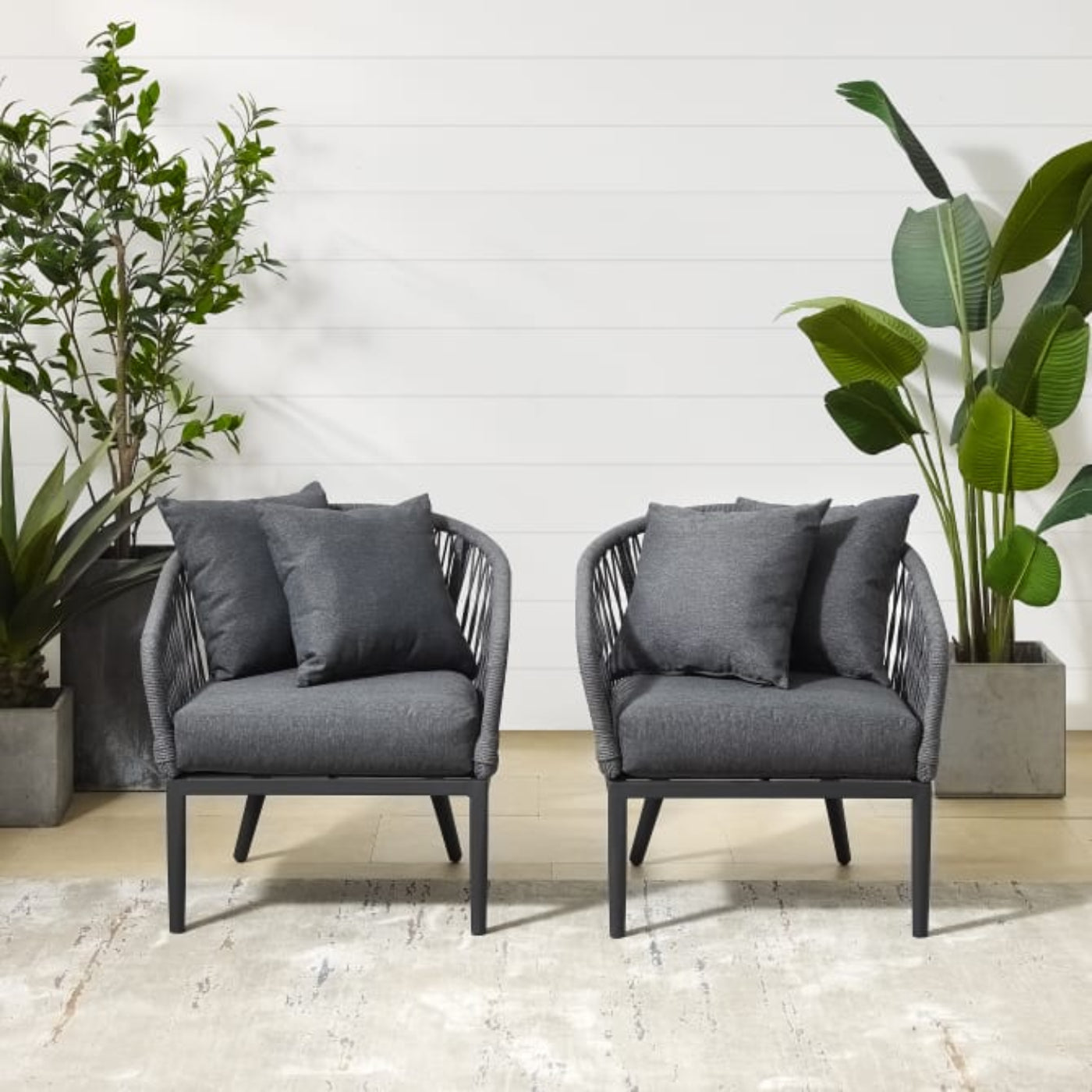 Crosley Dover 2pc Indoor/Outdoor Rope Armchair Set Charcoal and Matte Black - CO7331MB-CL