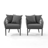 Crosley Dover 2pc Indoor/Outdoor Rope Armchair Set Charcoal and Matte Black - CO7331MB-CL