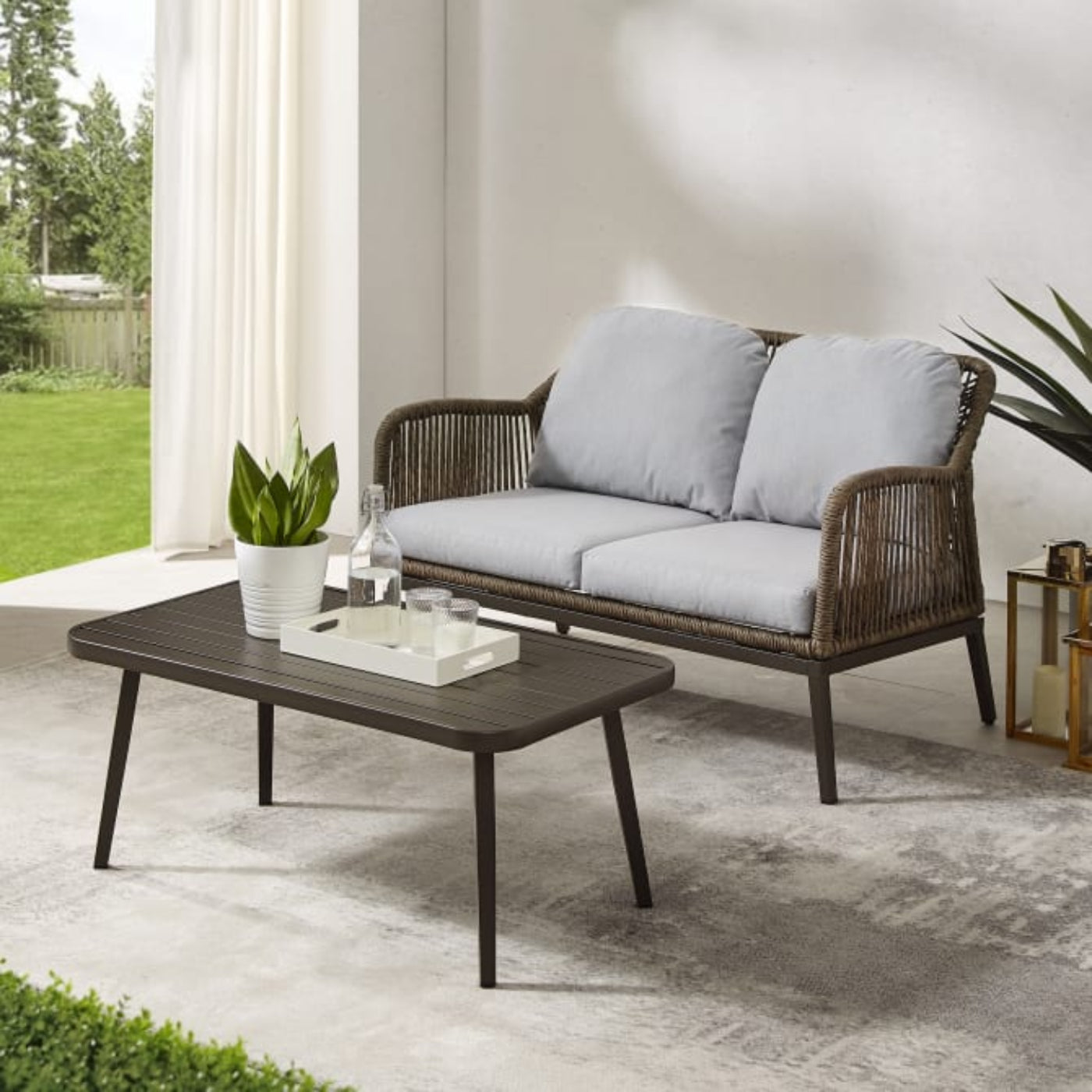 Crosley Haven 48 Inch 2pc Outdoor Wicker Conversation Set Light Grey- CO7360LB-LG