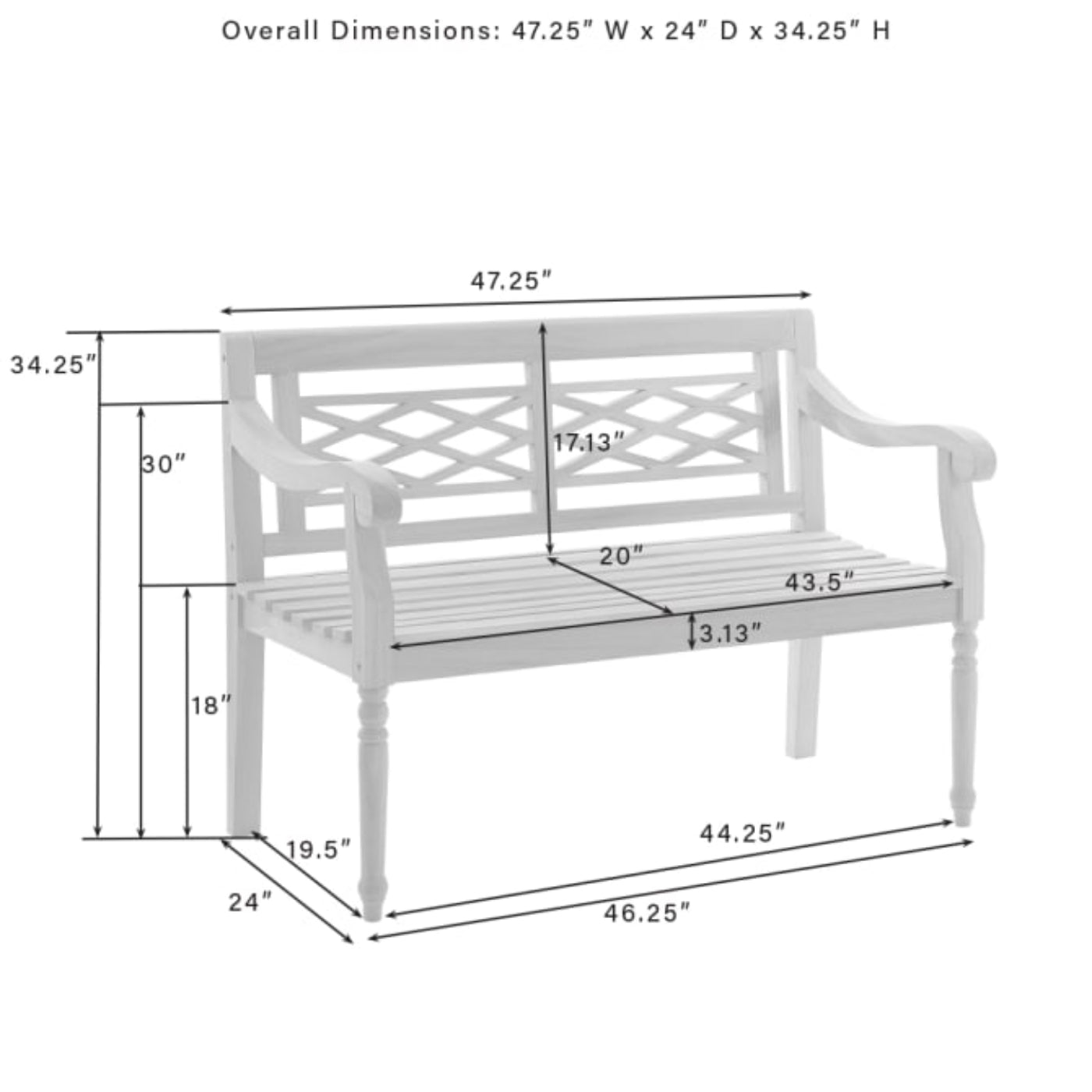Crosley Olivier Indoor/Outdoor Teak Bench - CO7381-TK